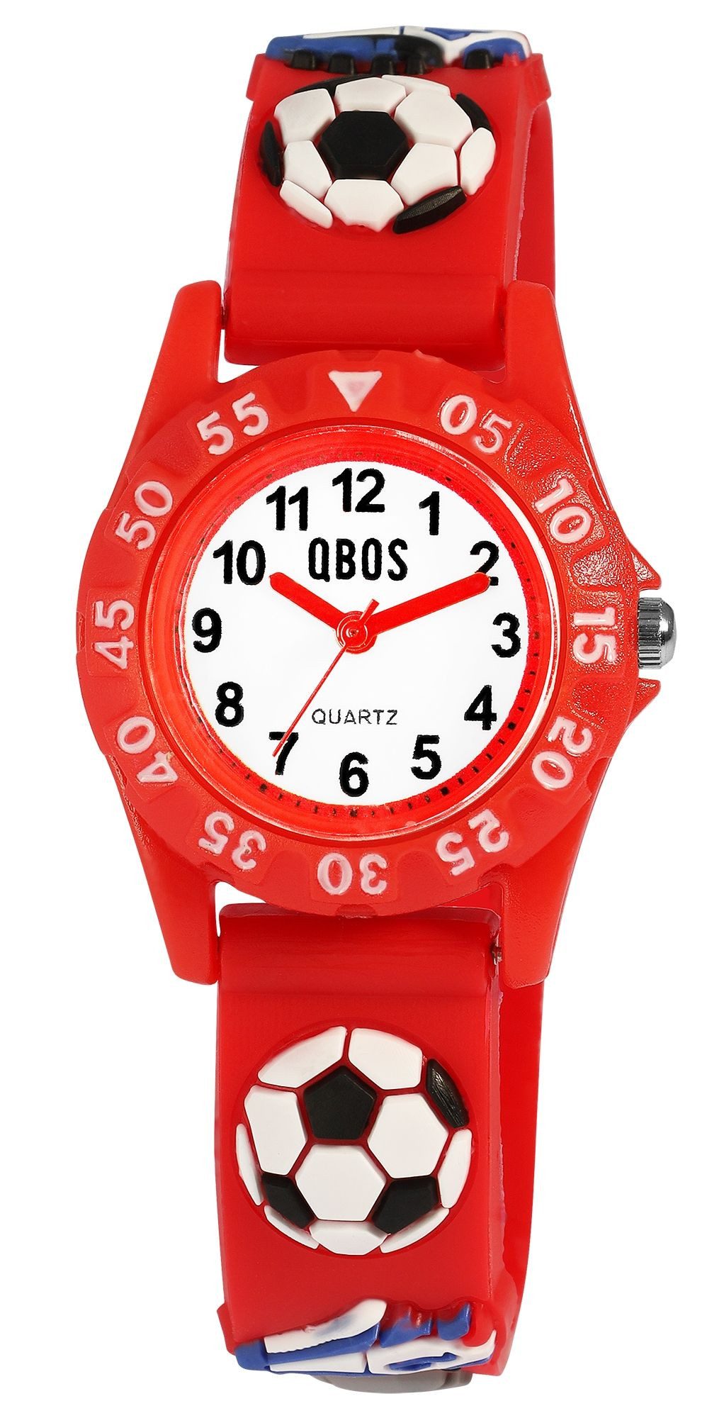 Qbos Quarzuhr mit Silikonband, Motiv Fußball, Ø 28 mm