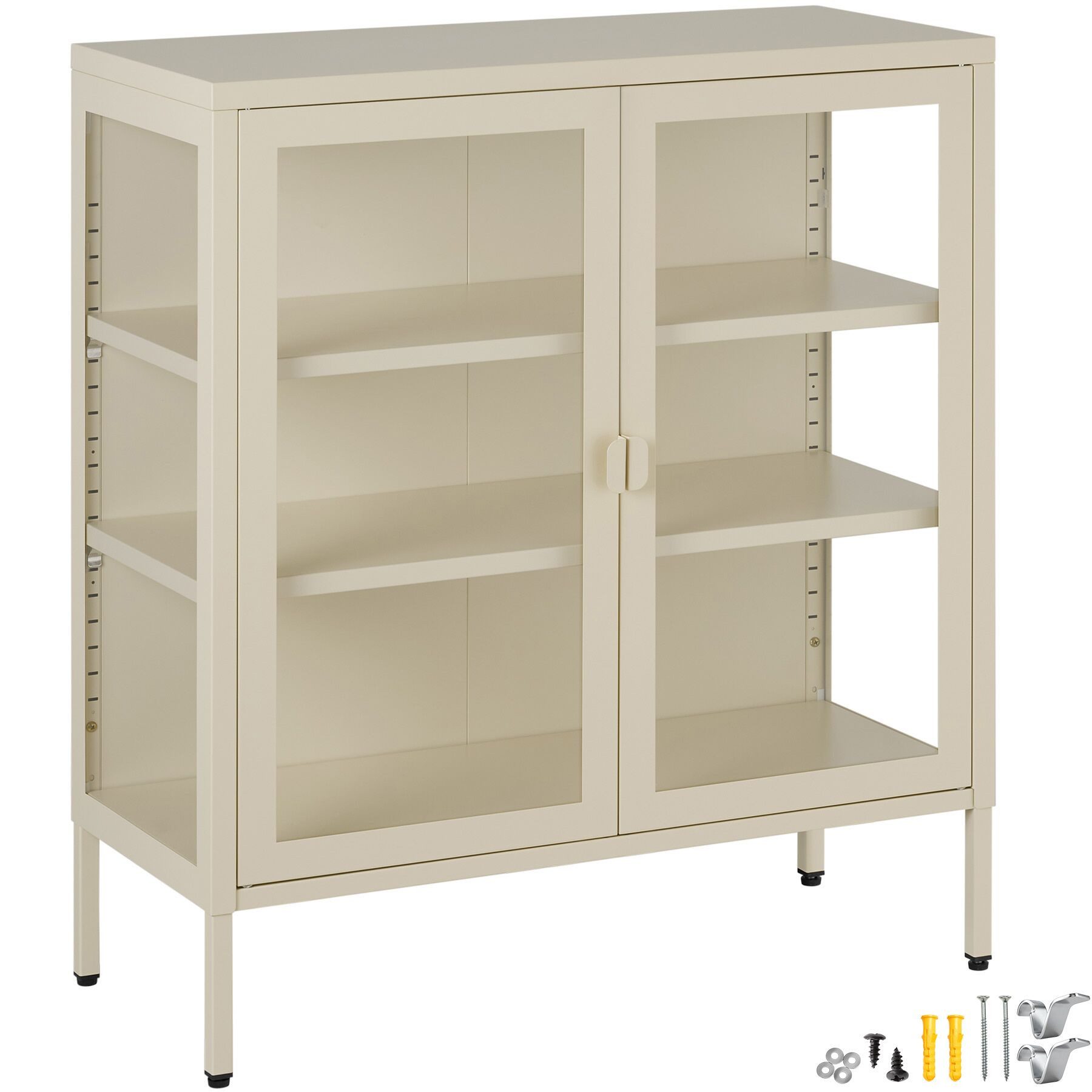 tectake Lowboard Metallvitrine, Glastüren mit Magnetverschluss