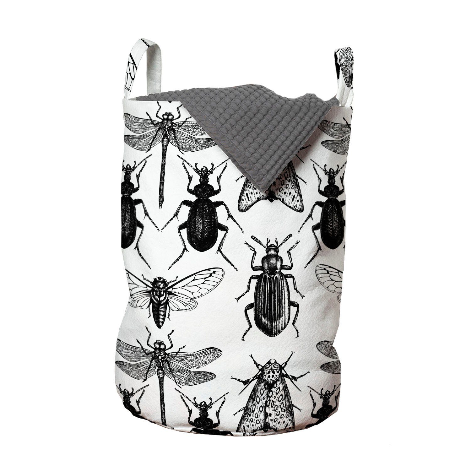 Abakuhaus Wäschesäckchen Wäschekorb mit Griffen Kordelzugverschluss für Waschsalons, Libelle Fliegende Insekten Sketch