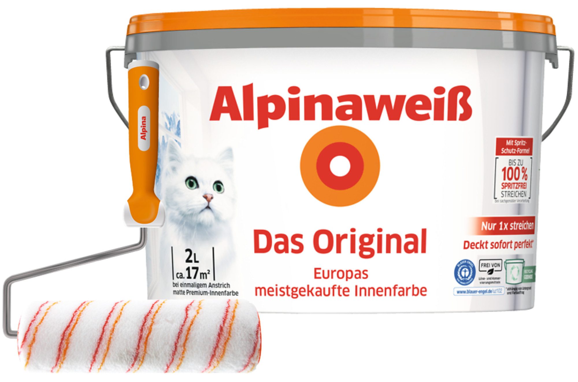 Wandfarbe - SET - Alpinaweiß Das Original + Spritz-Schutz Spezialroller