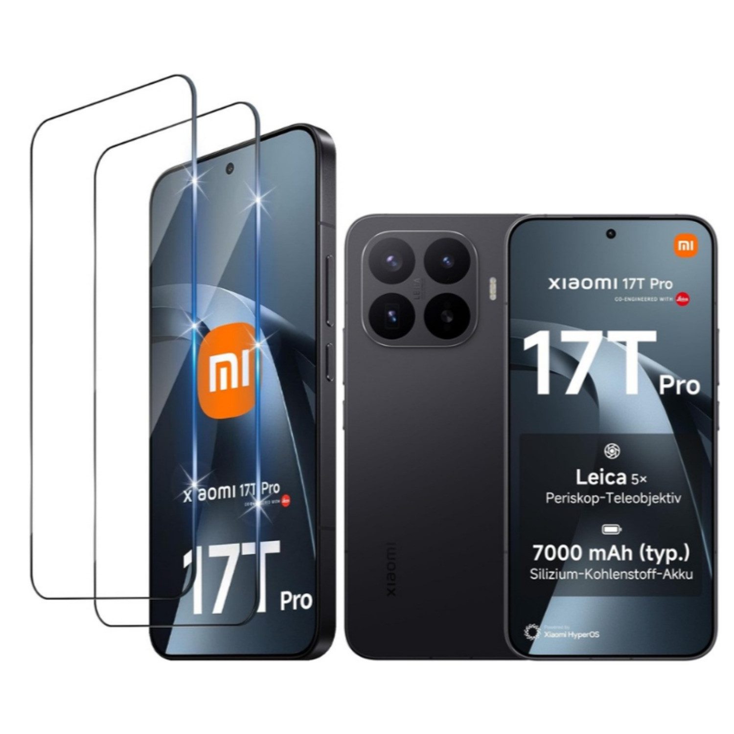CLM-Tech Displayschutzglas 2X für Xiaomi 17T Pro / Xiaomi 17T für Xiaomi 17T Pro, Panzerglas Folie - Blasenfreie Anbringung und kratzfest -, 2 Stück, Anti-Fingerabdruck