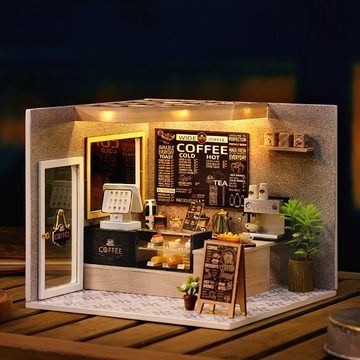 Cute Room 3D-Puzzle DIY holz Miniature Haus Puppenhaus Kaffee, Puzzleteile, 3D-Puzzle, Miniaturhaus, Maßstab 1:24, Modellbausatz zum basteln