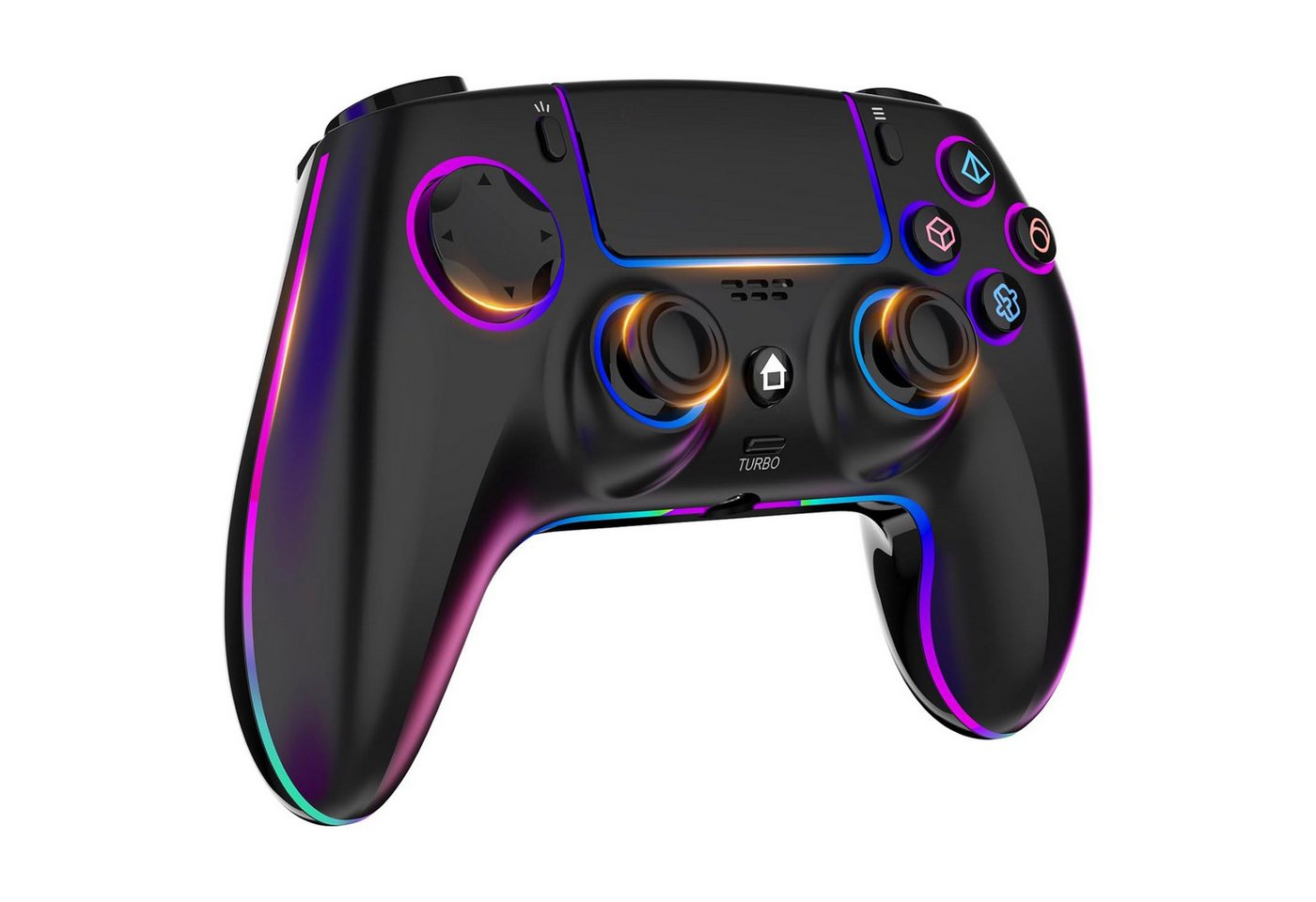 Toomoke Wireless Controller für PS4/PC, Gamepad mit 7 Farben RGB Beleuchtung Controller (6-Achsen, RGB-Licht, Bequeme Tasten, Präzises D-Pad, Dual Vibration/Turbo/Touchpad/Kopfhörerbuchse/1000 mAh Akku)