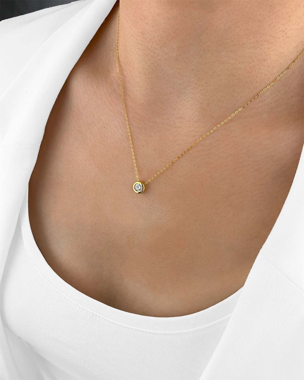 DANIEL CLIFFORD Kette mit Anhänger 'Una' Damen Halskette Silber 925 14k vergoldet Solitär Anhänger (inkl. Verpackung), vergoldete Halskette Collier 45cm mit run – Bild 4 von 5