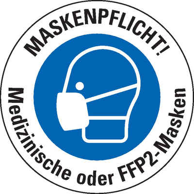 König Werbeanlagen Hinweisschild Bodenzeichen Maskenpflicht!Medizinische/FFP2-Masken, Folie