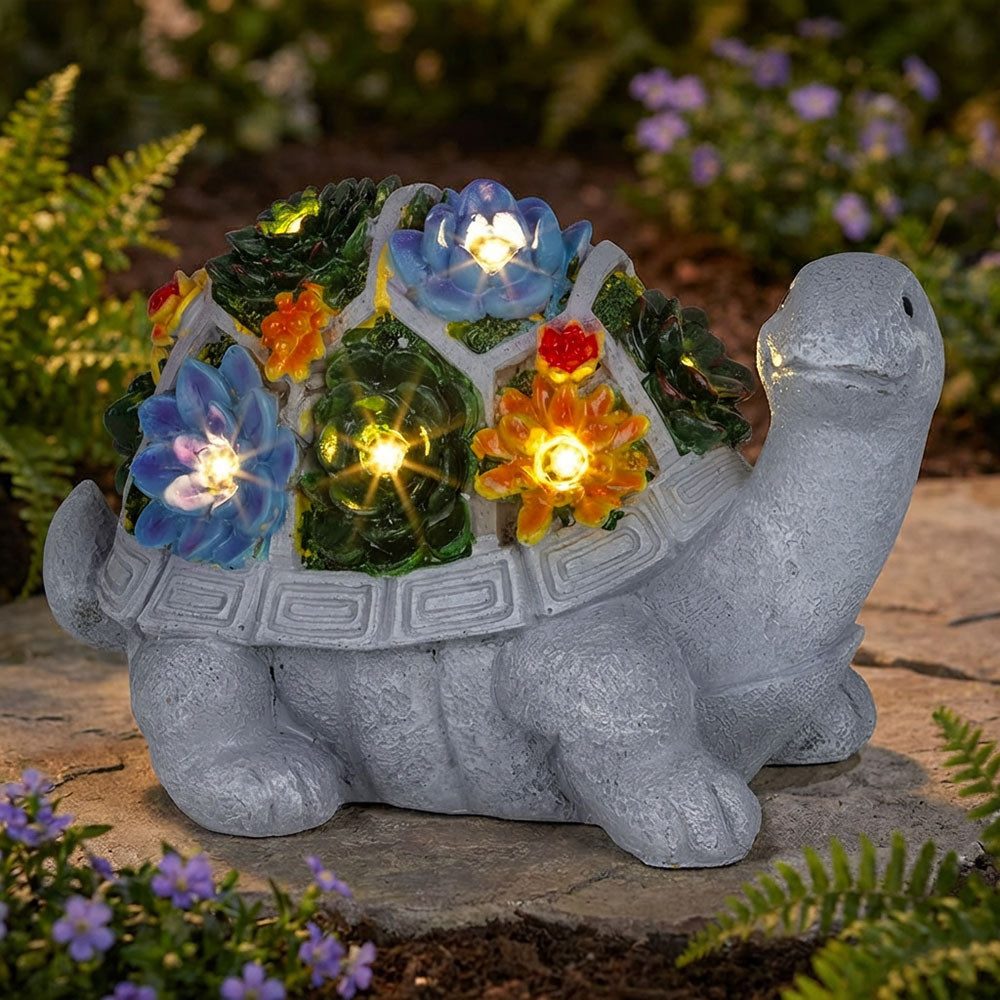 Haushalt International LED Dekofigur, LED-Leuchtmittel fest verbaut, Warmweiß, Solarleuchte LED Figur Schildkröte Gartendeko Außenleuchte Blumen