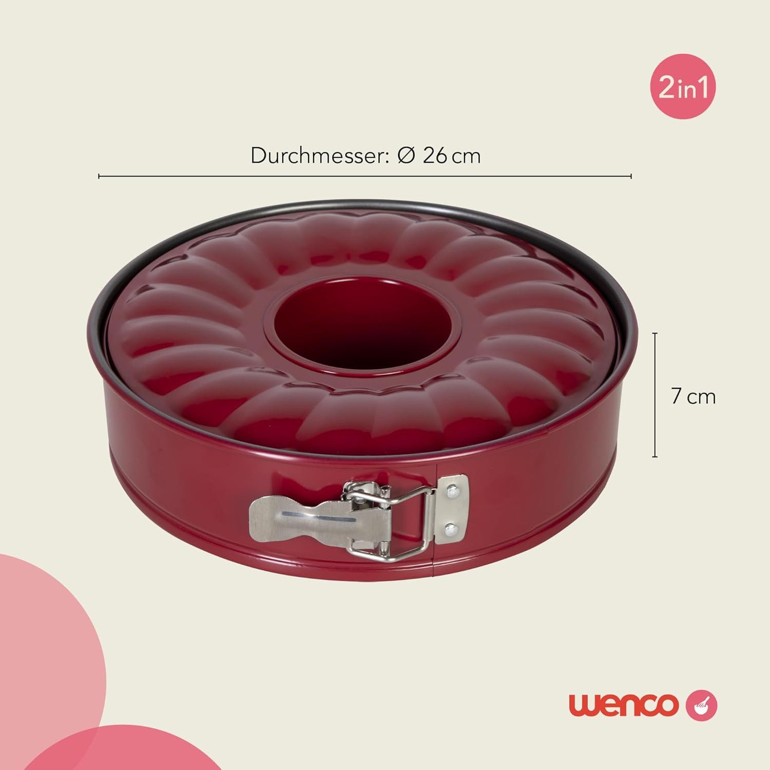 Wenco Springform Ø 26 cm, runde Kuchenform mit Flachboden, (3-tlg), auslaufsicher, sehr gute Antihaftbeschichtung, rot