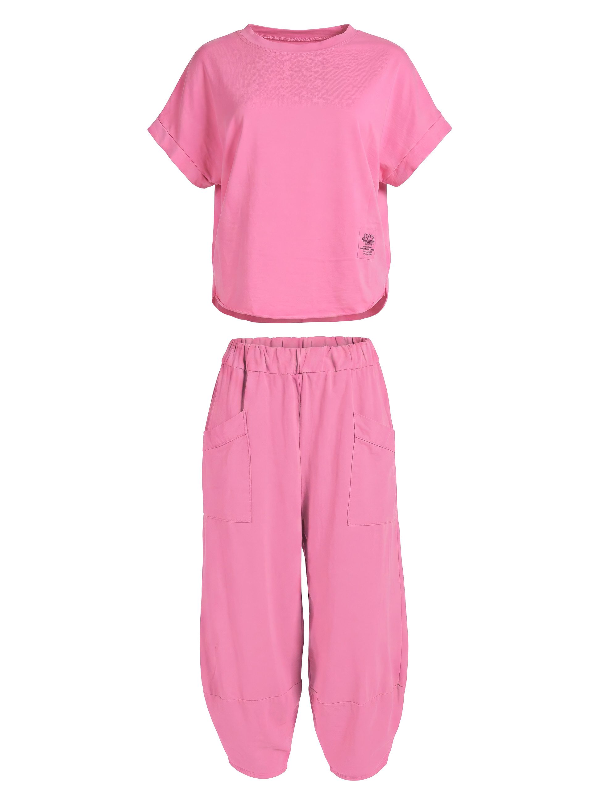 PEKIVESSA Jogginganzug Oversized Kurzarm Sweatanzug Set mit 7/8-Hose (2-tlg), Sweatshirt & Sweatpants 2-tlg.