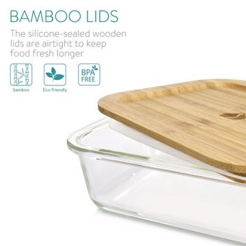 Navaris Lunchbox Glasbehälter Set mit Bambus Deckel - 3x Dose Behälter, Glas, (3-tlg)