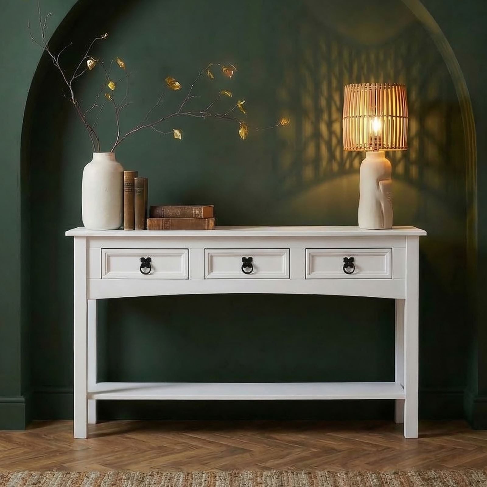 CARO-Möbel Konsolentisch RURAL, Konsolentisch Schreibtisch Beistelltisch Kiefer massiv weiß Mexiko Sti