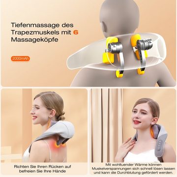 WILGOON Nacken-Massagegerät Shiatsu Nackenmassagegerät mit Wärmefunktion, Kabelloses Massagegerät, Packung, 2 Massagemodi, zur Linderung von Nacken, Schulter und Beinschmerzen