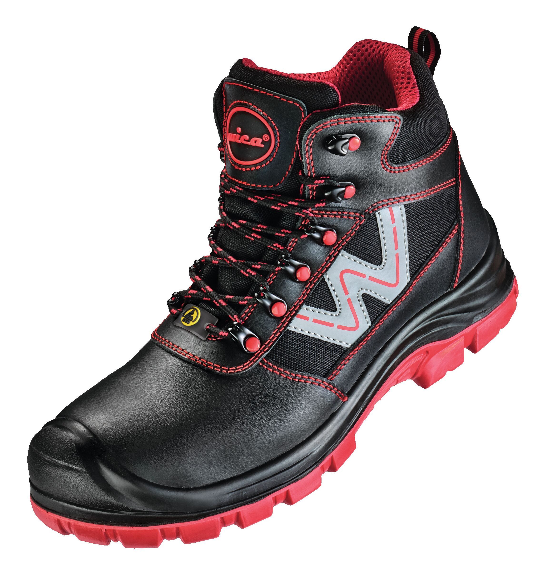 Wica Stiefel Schnüstiefel Canelli Schwarz/rot, S3 SR ESD