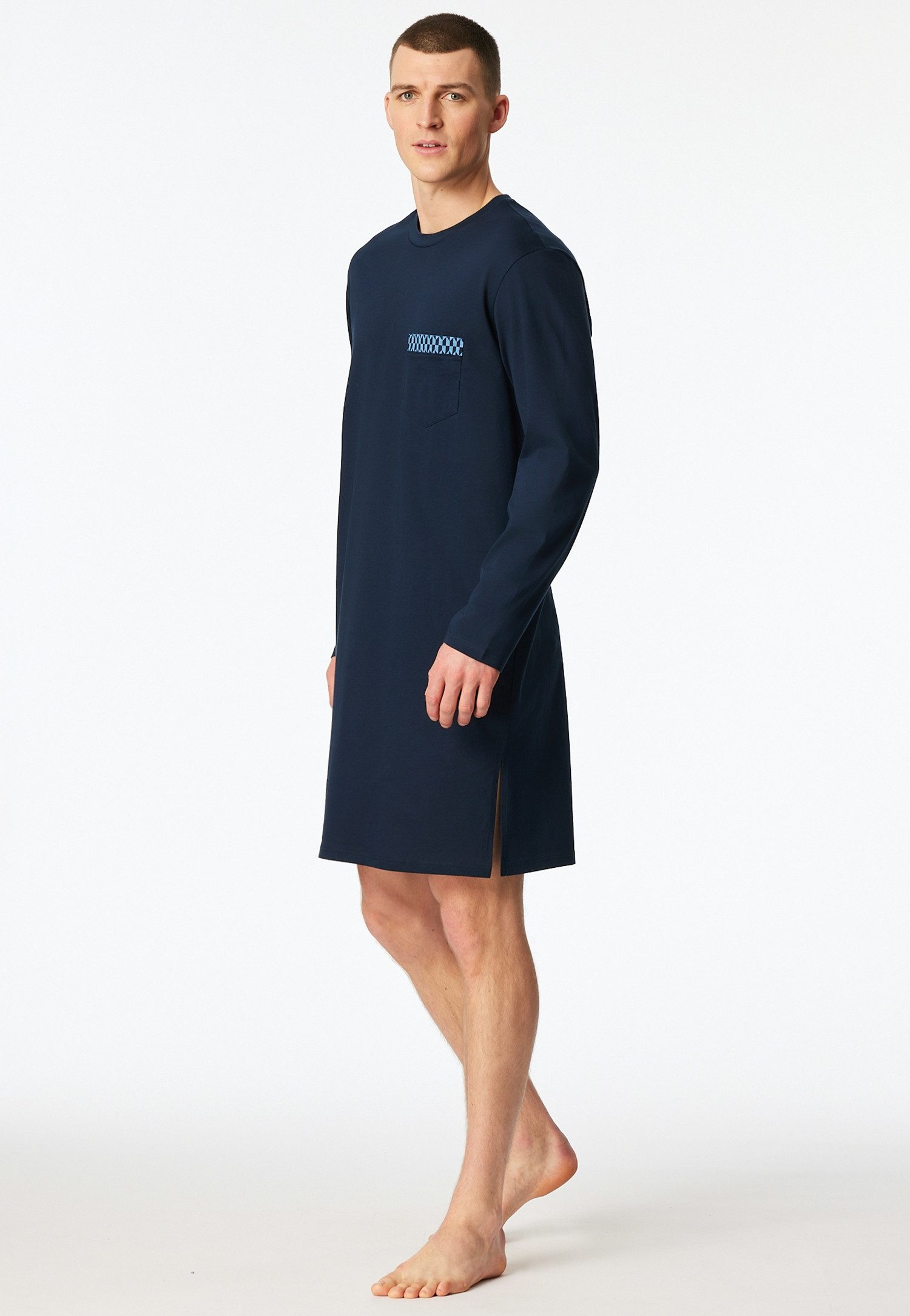 Schiesser Nachthemd Comfort Nightwear seitliche Schlitze, weich, Langarm, Single Jersey, Baumwolle