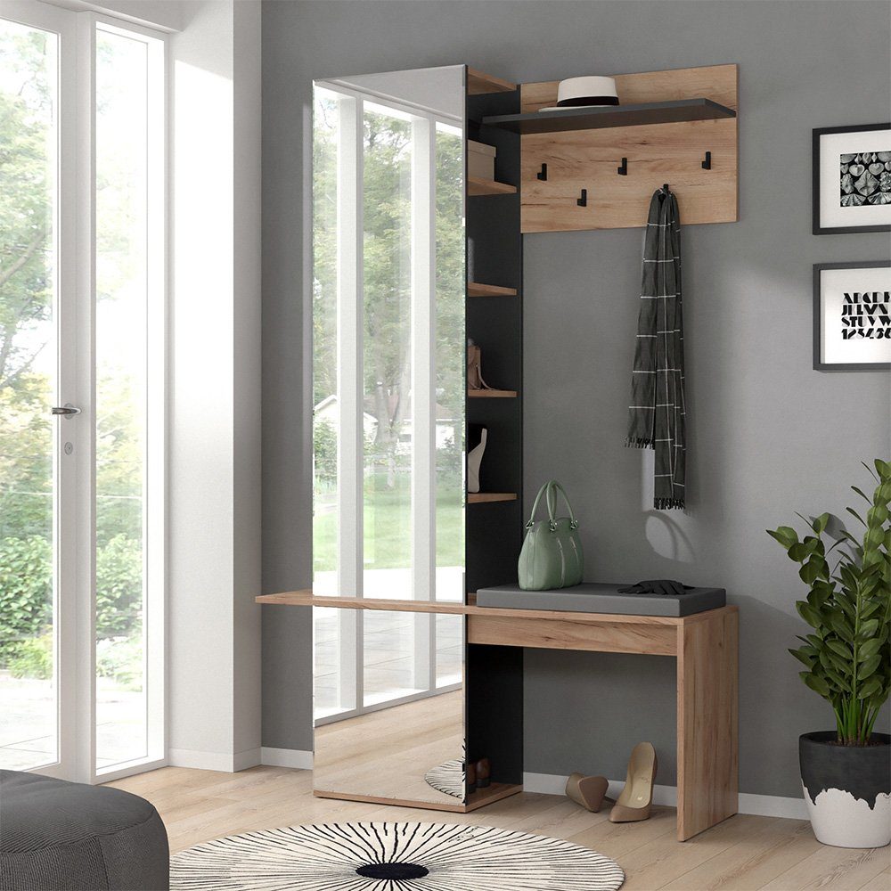 Vicco Garderoben-Set Adeline, Goldkraft Eiche/Anthrazit, 120 x 190 cm, (Spa günstig online kaufen