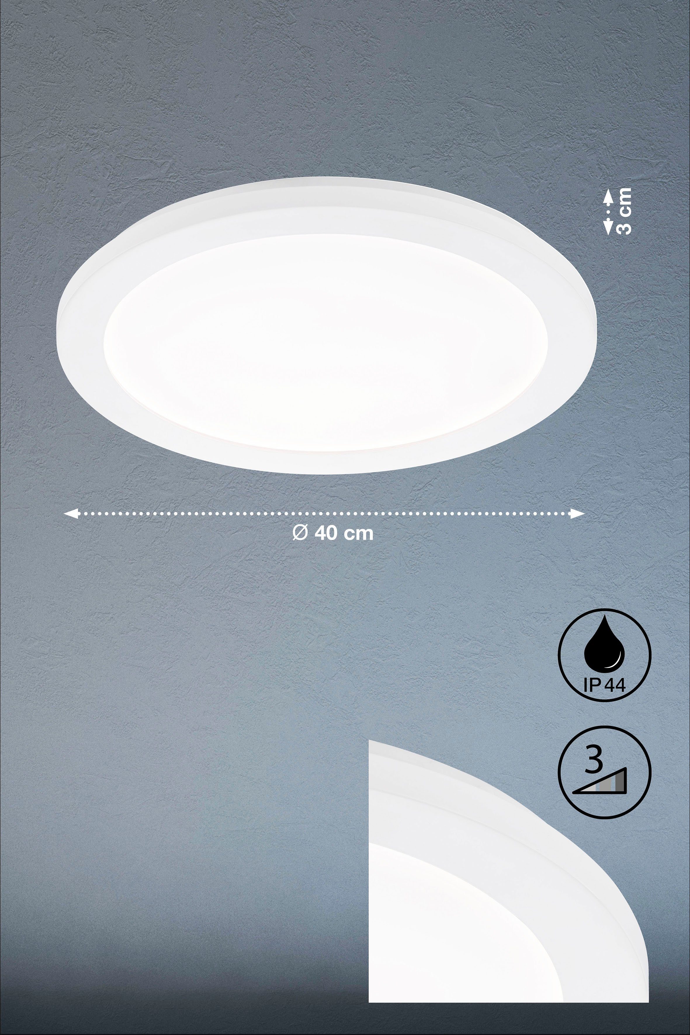 FISCHER & HONSEL integriert, fest LED Deckenleuchte Dimmfunktion, Warmweiß LED Gotland