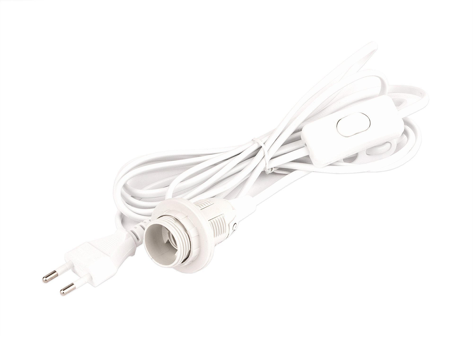 BigDean Lampenfassung E14 weiß 3m - mit Kabel & Schalter - Lampe zum Lampen-Verbindungskabel, (3 cm)