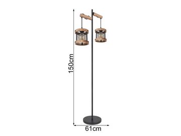 meineWunschleuchte LED Stehlampe, LED wechselbar, warmweiß, ausgefallen-e Industrial Holz-lampe Drahtgeflecht Ecke, Höhe 150cm