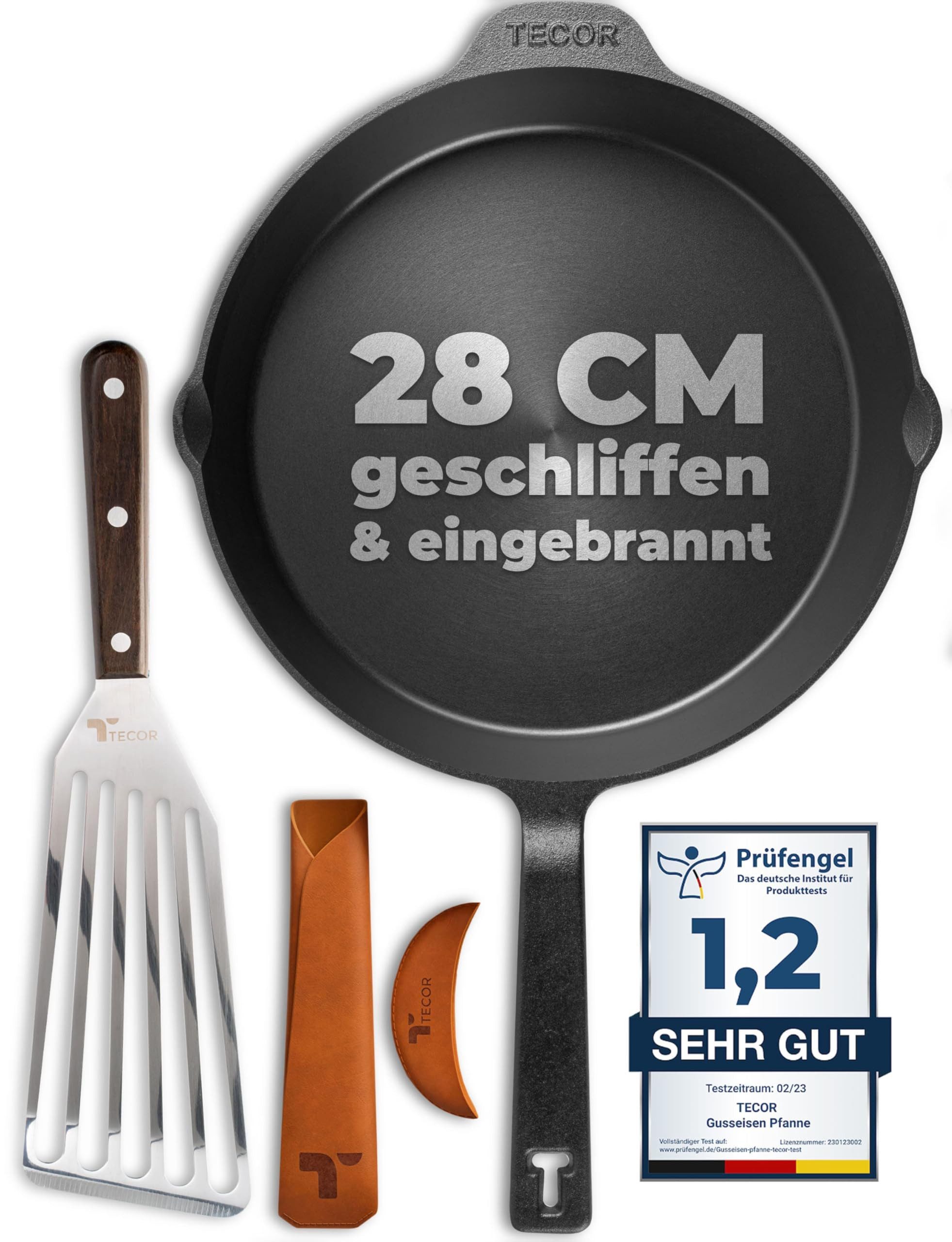Grillpfanne Induktion - Gusseisenpfanne geschliffen - Antihaft Gusspfanne