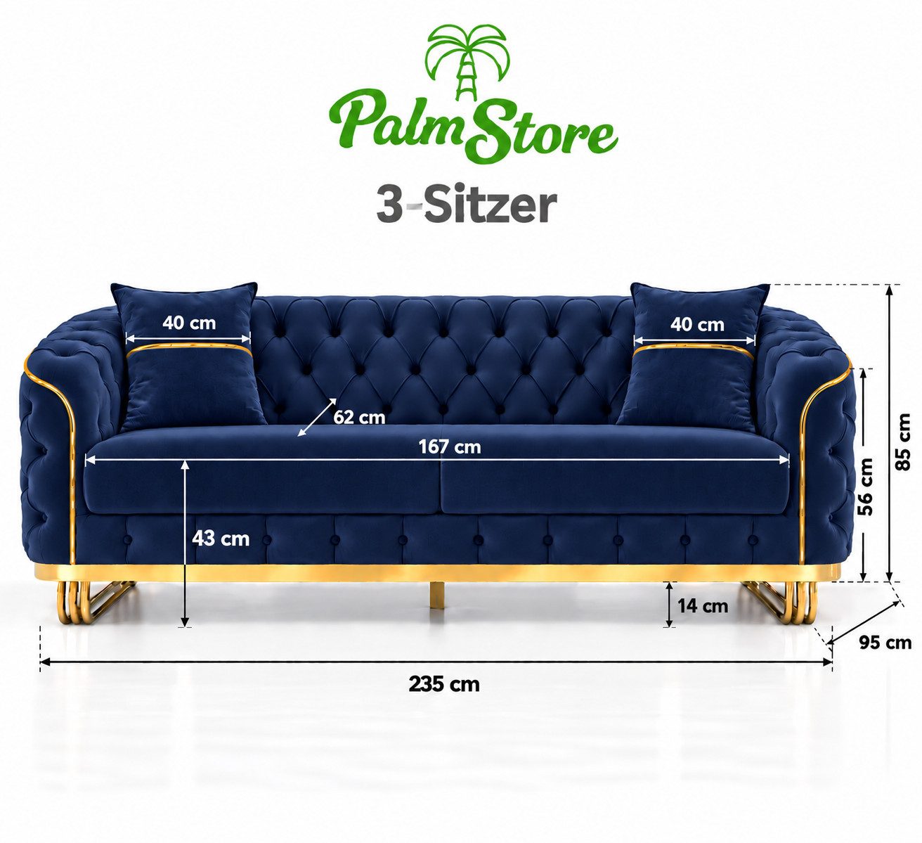 Palms-Store Sofa -Set MIRA mit Knopfheftung in 5 edlen Farbvarianten, Spar-Set, 3-Sitzer + 3-Sitzer + Sessel – Bild 3 von 5