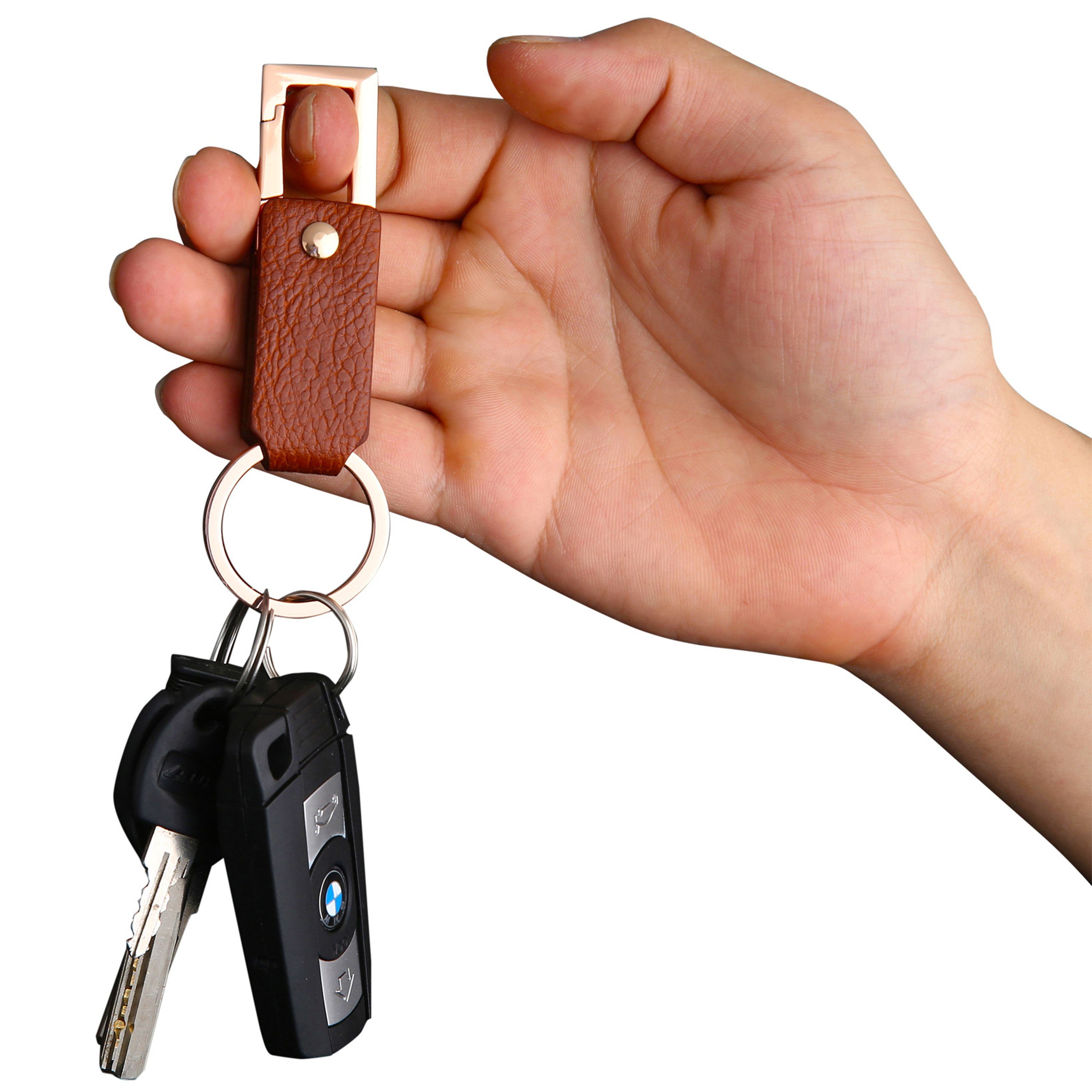 Cerbery Schlüsselanhänger Schlüsselanhänger aus Gold Leder Schlüsselhalter Kunstleder Schlüsselbund - Ringen Geschenk Geschenkbox Auto und Schlüsselring, mit Schlüsselband