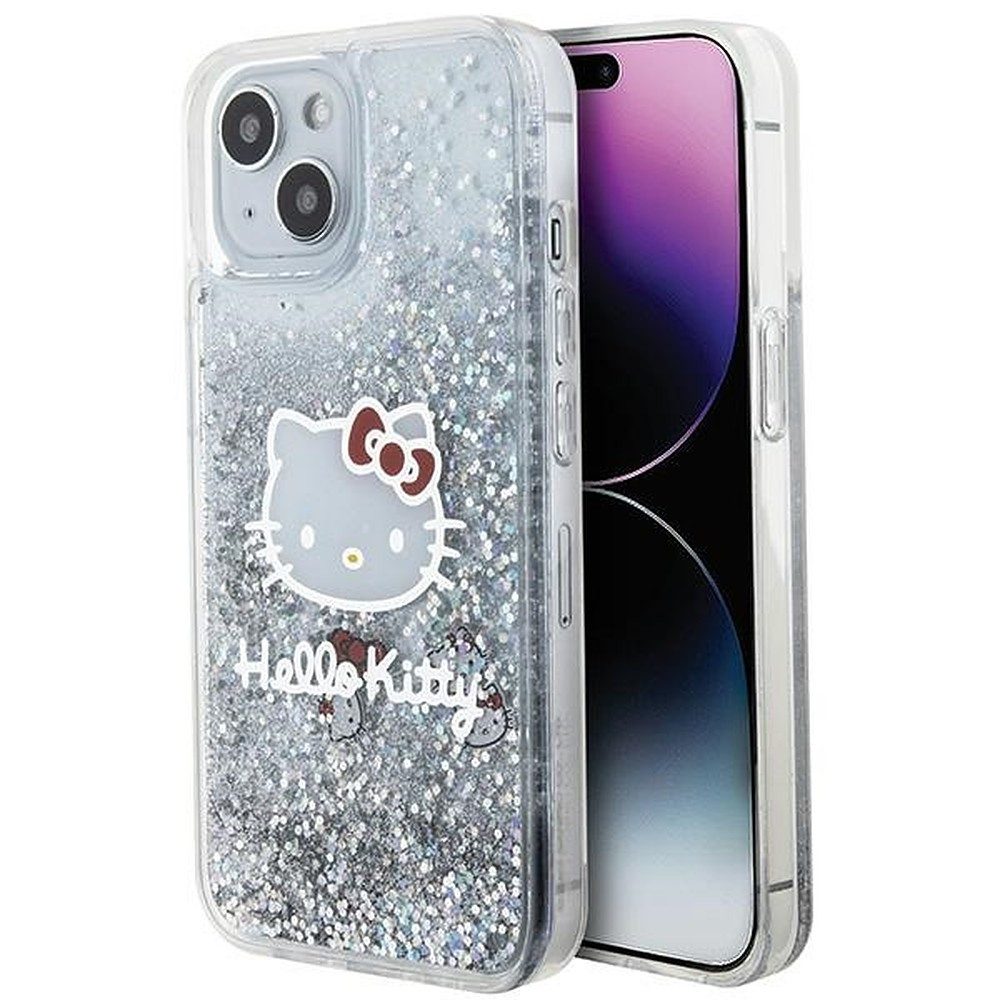 Hello Kitty Handyhülle Schutzhülle Glitzerschale Rückschale 6,1 Zoll, Flüssigglitzer, Katzenkopf-Motiv, Kratzschutz