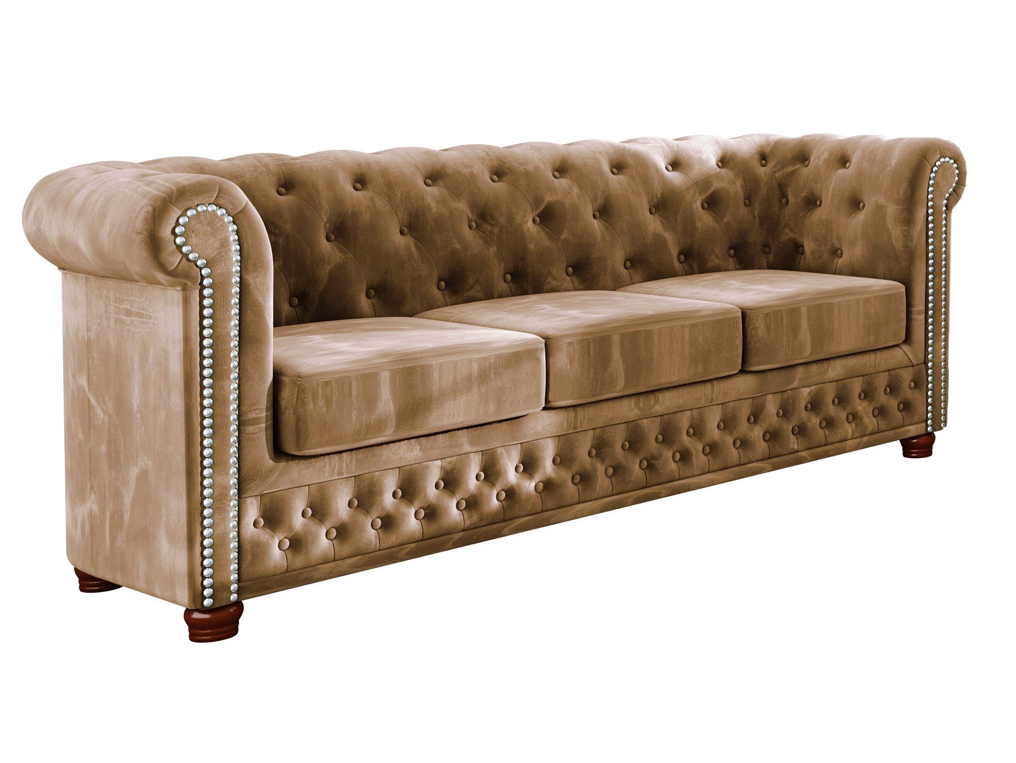 2-Sitzer-Sofa, Leeds Polstergarnitur Beige Chesterfield 1x mit 3-Sitzer-Sofa, Sessel), Wellenfederung (1x 1x Möbel 3+2+1, S-Style