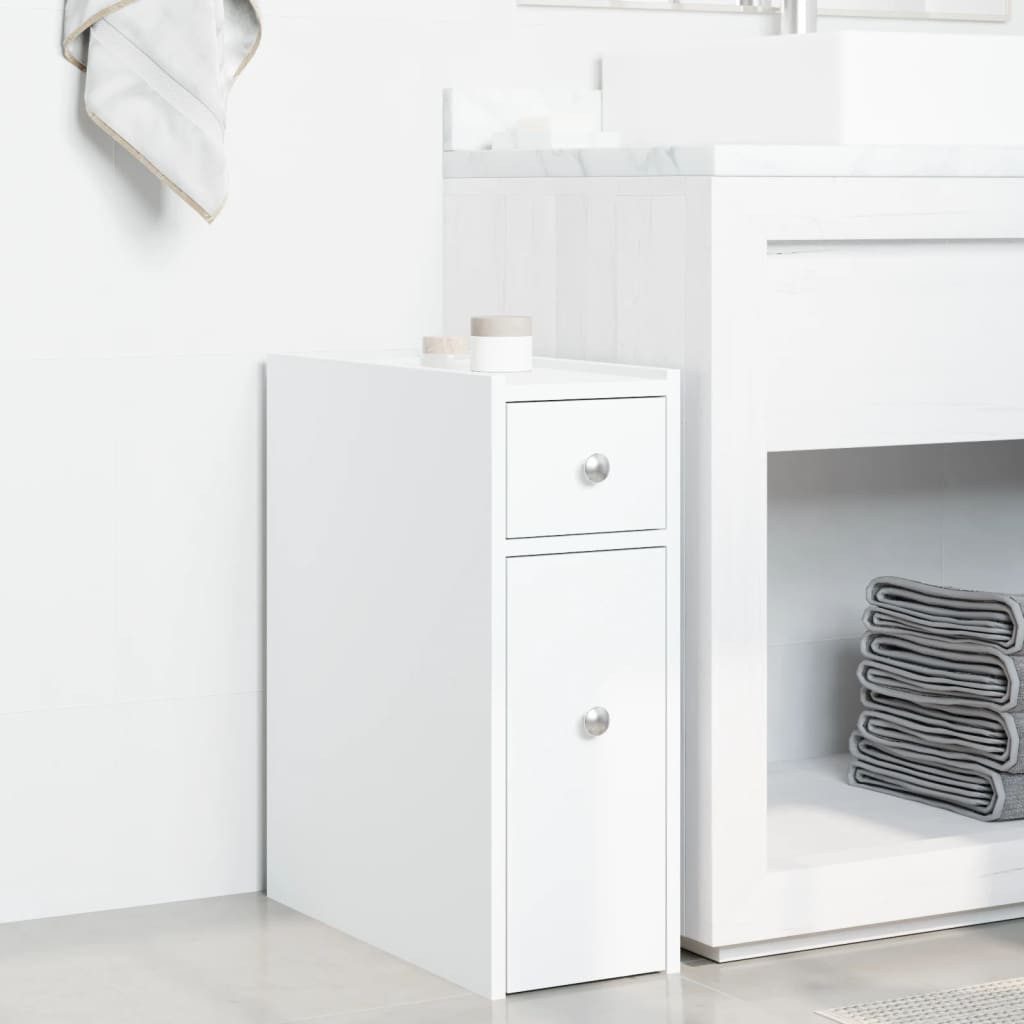 vidaXL Midischrank Badschrank Schmal mit Rollen Weiß Holzwerkstoff (1-St)