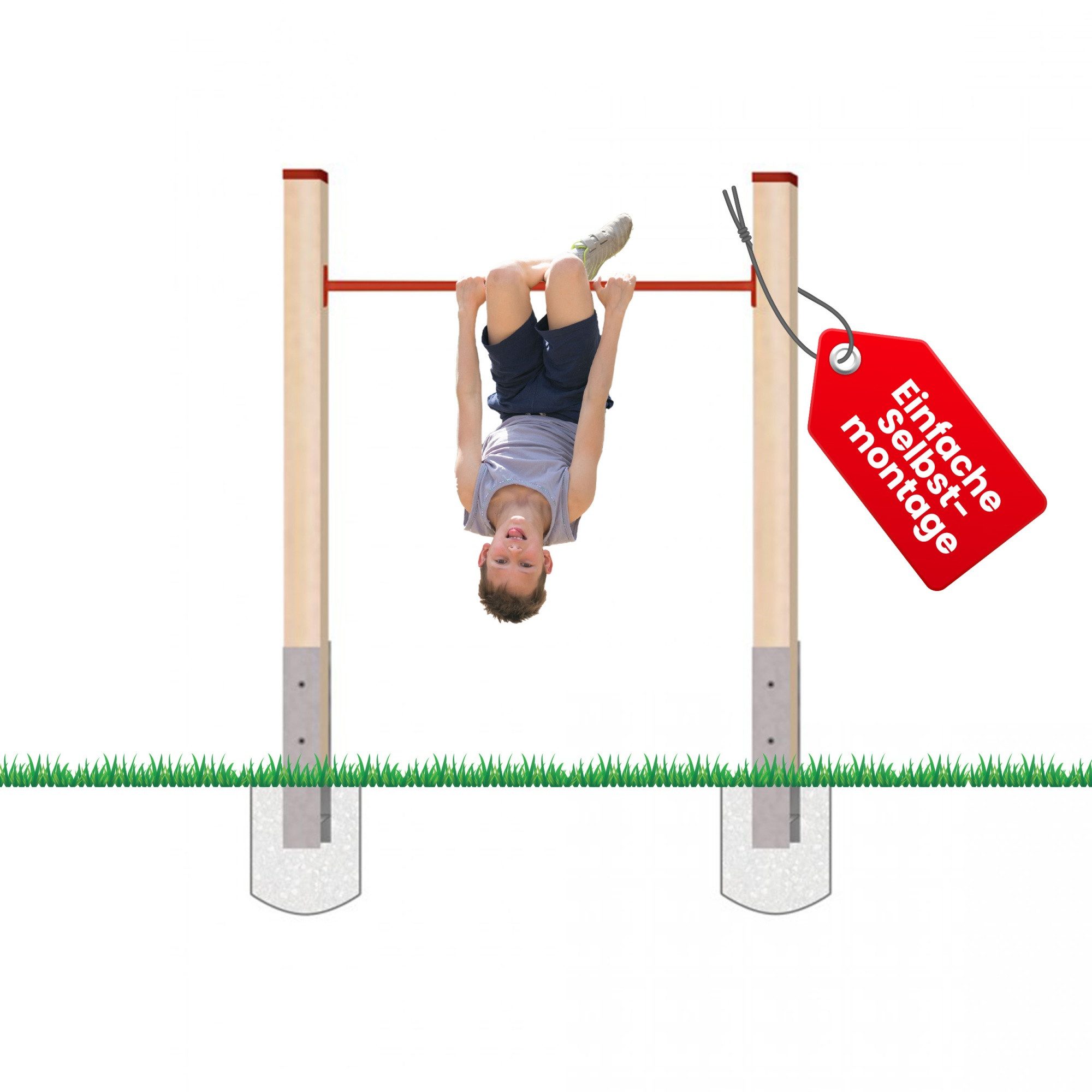 Gartenpirat Turnreck Turnreck aus Kantholz Kiefer imprägniert mit Reckstange rot