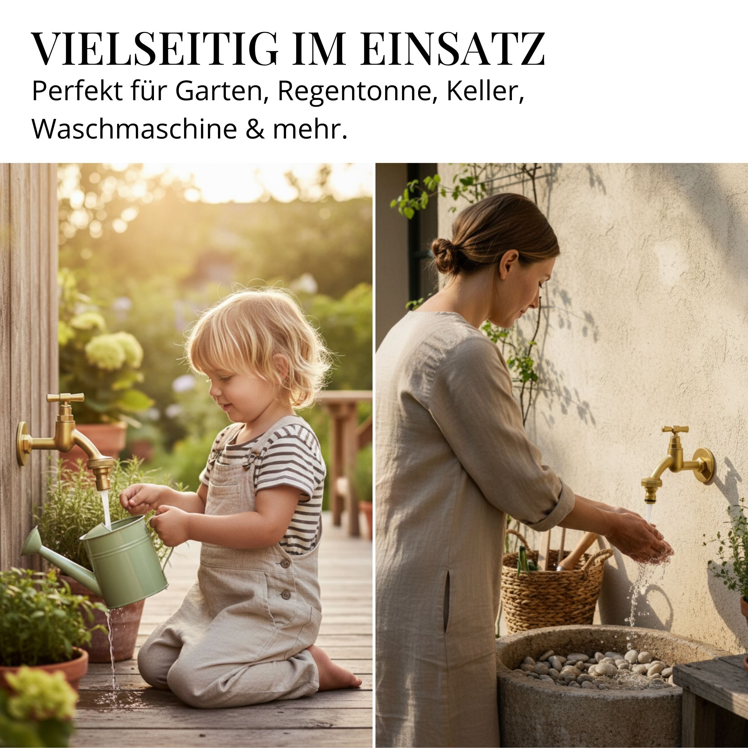 LIVLIG Kugelhahn Wasserhahn Garten, Außenwasserhahn mit Rosettengarnitur 1/2 Zoll, frostsicher, pulverbeschichtet, goldene Akzente