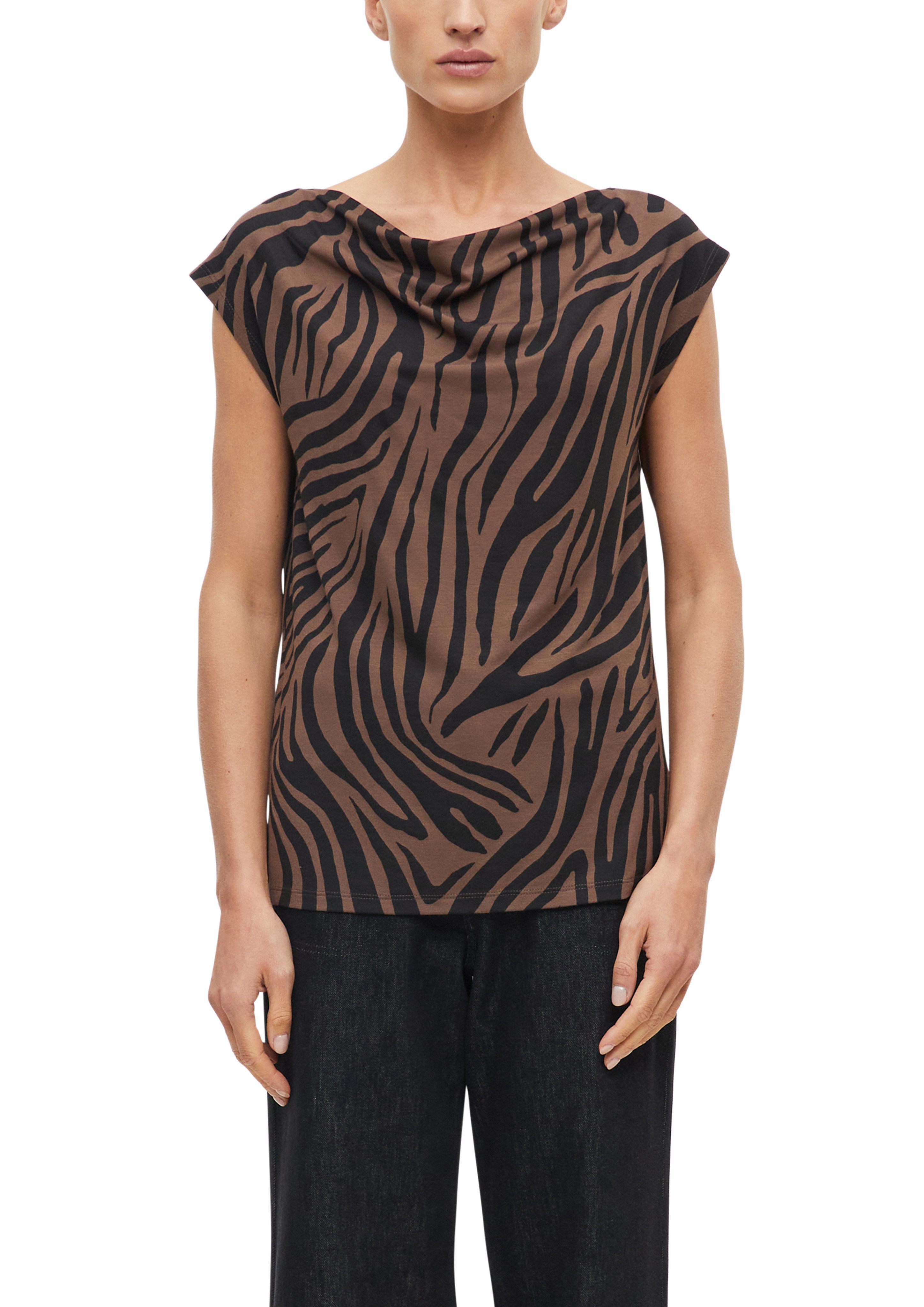 s.Oliver BLACK LABEL Kurzarmshirt Sommerbluse mit Animal-Print / aus Viskose
