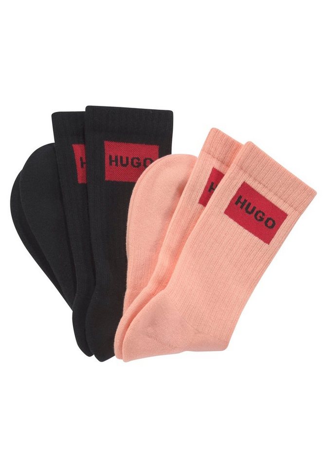 HUGO Freizeitsocken 2P QS RIB LAB COL CC (Packung, 2-Paar) mit Logodruck am  Schaft