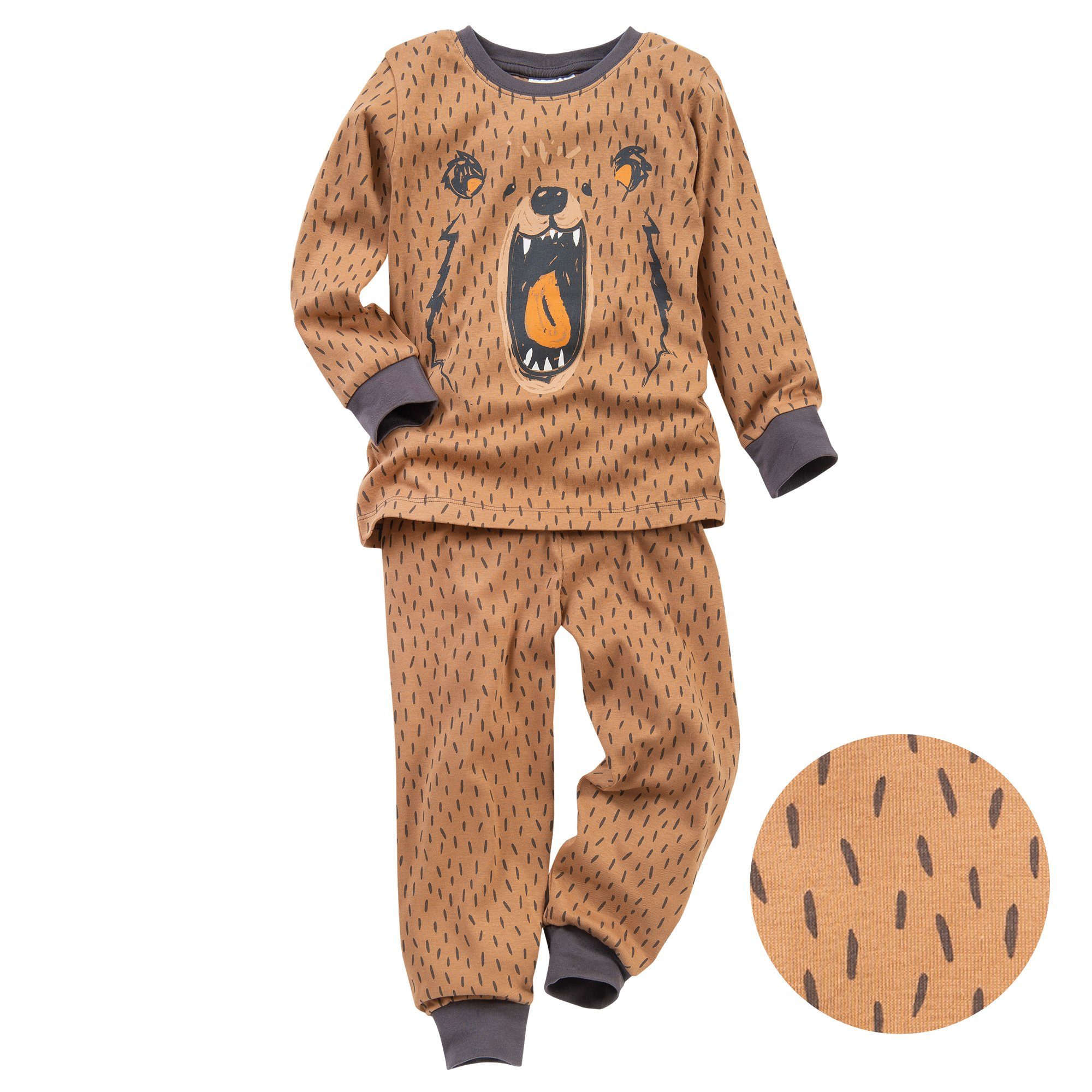 People Wear Organic Pyjama für Jungen, Schlafanzug bio Baumwolle Braun