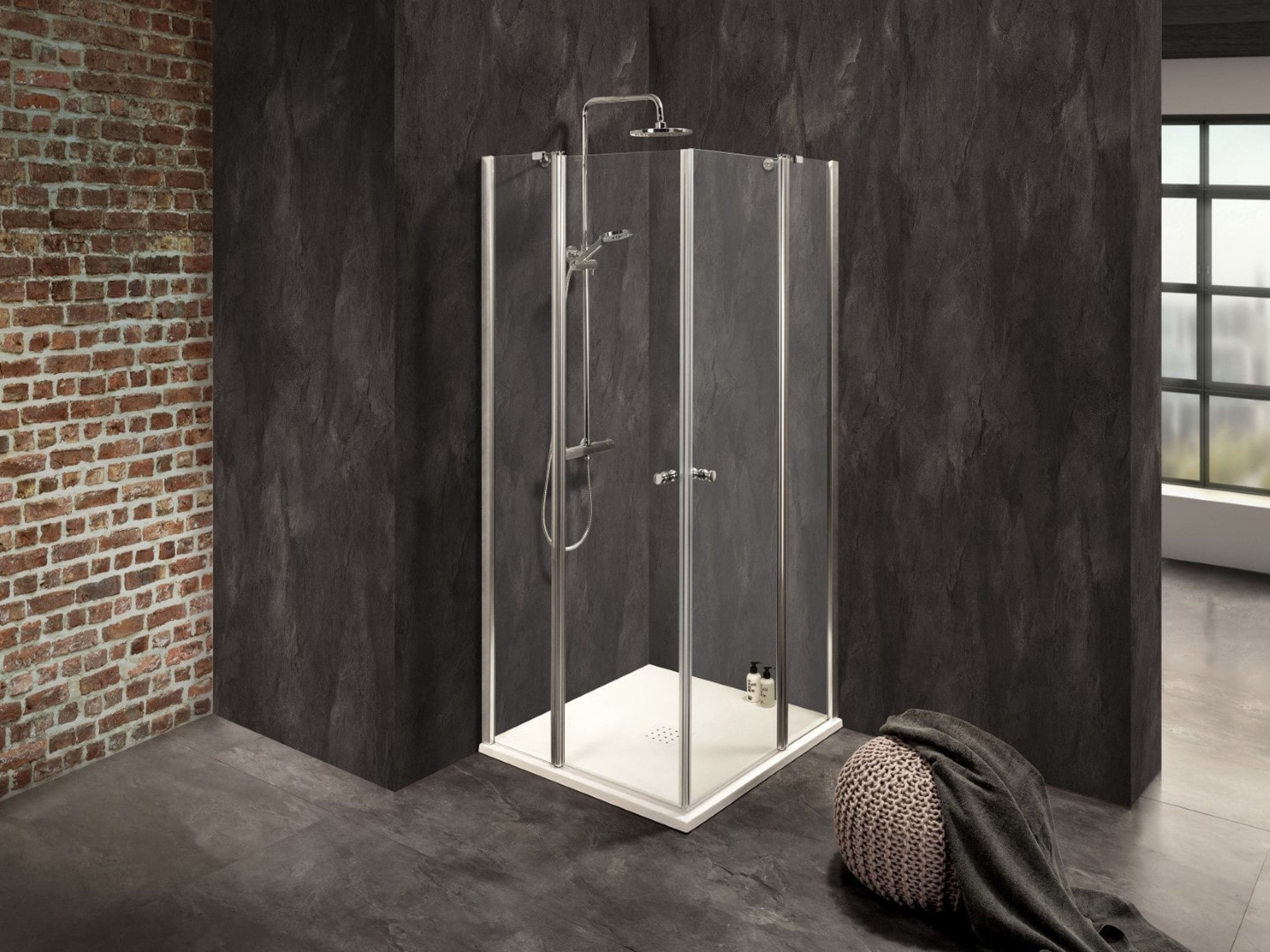 Dusbad Eckdusche Dusche Dusbad Vital 2 4tlg Pendeltür an Festteil / Eckdusche, BxT: 105x77 cm, ESG-Glas