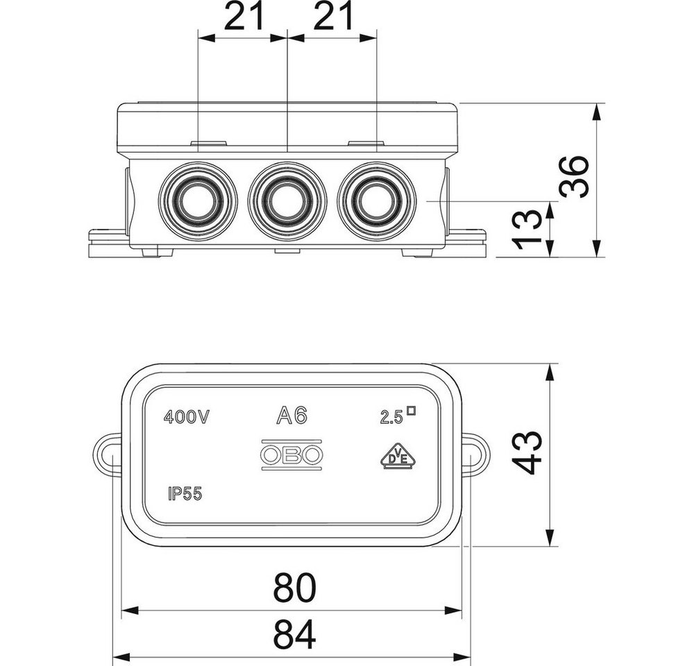 Thumbnail - OBO BETTERMANN Steckdose OBO Bettermann 2000003 Abzweigdose (L x B) 43 mm x 80 mm 1 St.