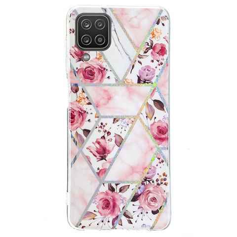 Wigento Handyhülle Für Samsung Galaxy A12 Silikon Case TPU Motiv Rose Schutz Muster Tasche Hülle Cover Etuis Zubehör Weiß