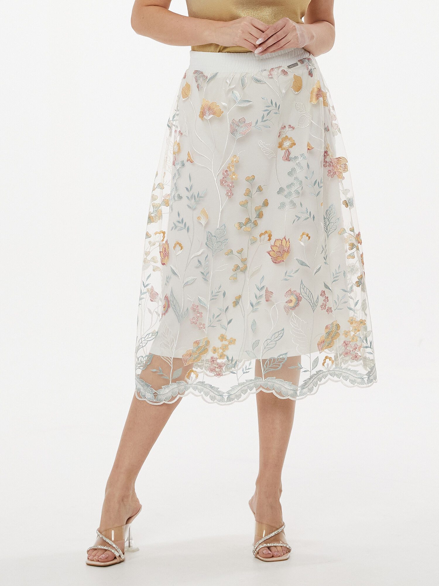 Sarah Kern Plisseerock Midirock Weit mit floraler Stickerei günstig online kaufen