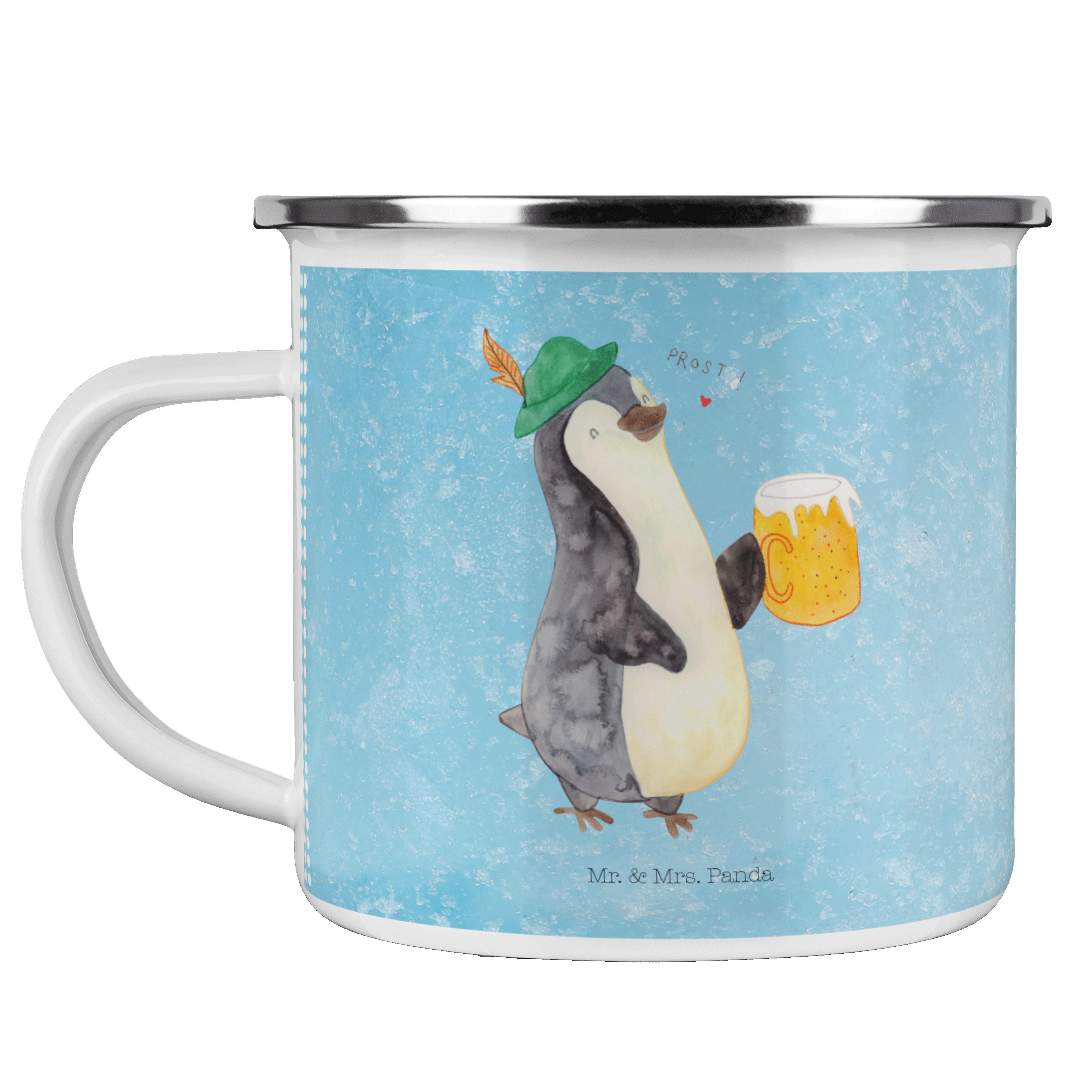 Mr. & Mrs. Panda Becher Pinguin Bier - Eisblau - Geschenk, Camping Tasse Metall, Oktoberfest, Emaille