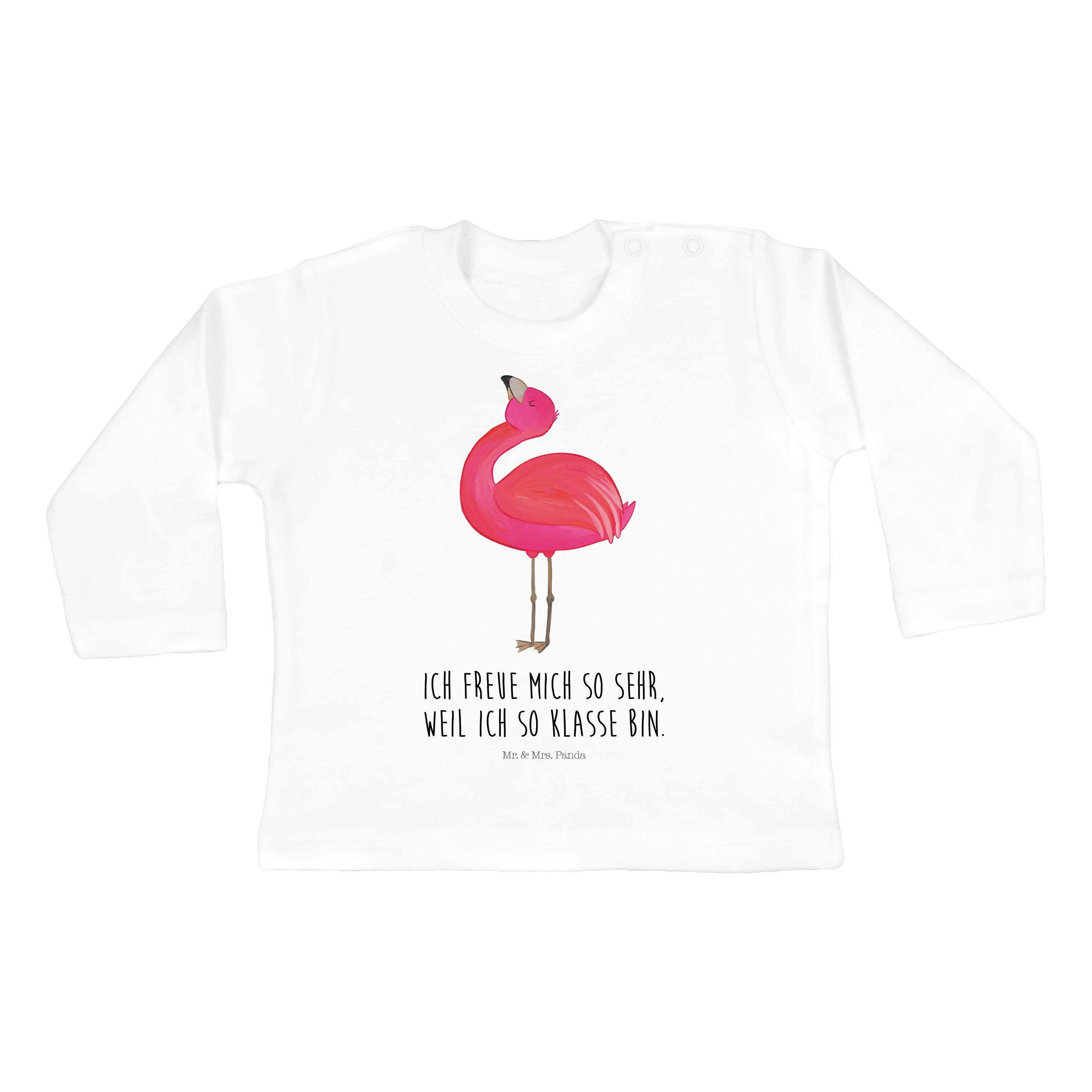 Mr. & Mrs. Panda Strampler Flamingo stolz - Weiß - Geschenk, Selbstakzeptanz, uni, Freundin, ros (1-tlg)