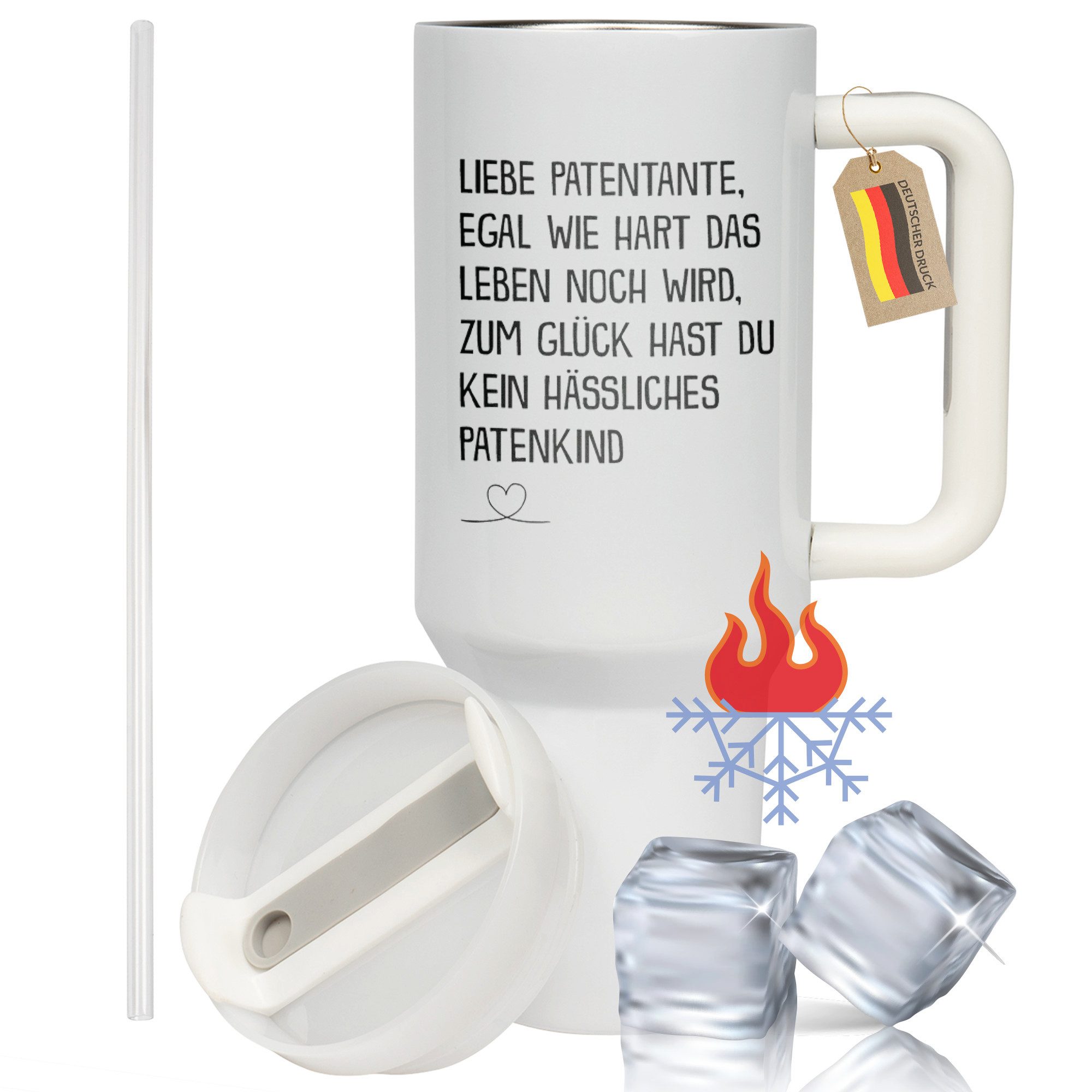 22Feels Thermobecher XXL Thermobecher Patentante Geschenk Geburtstag Weihnachten Spruch, Edelstahl (Thermoisoliert), IN DEUTSCHLAND BEDRUCKT - Beidseitig Bedruckter To-Go Tumbler