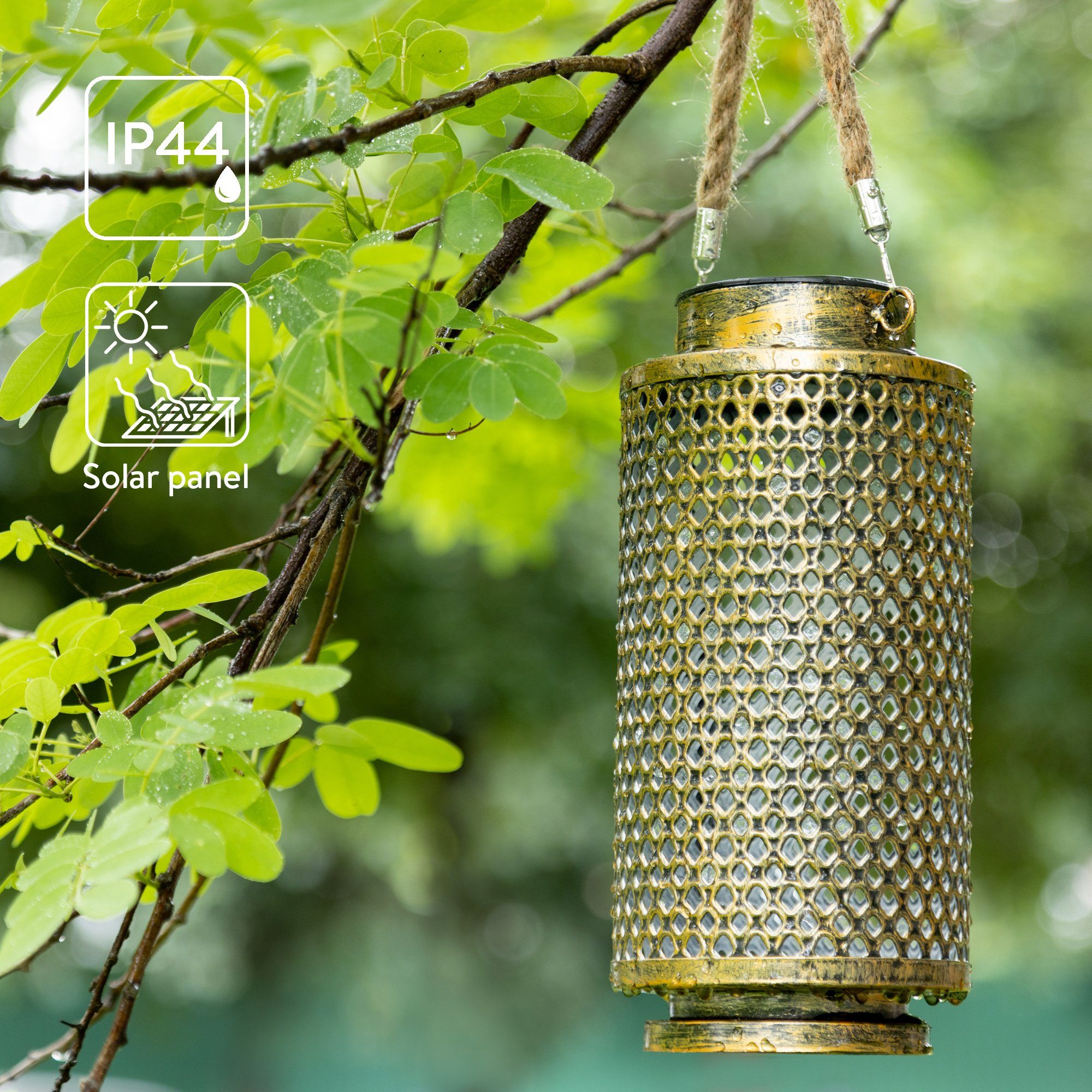 Laterne Solarlaterne Laterne zylindrisch LED Navaris Gold LED Garten - Orientalische -
