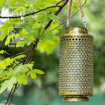 Navaris LED Laterne LED Solarlaterne zylindrisch - Orientalische Garten Laterne - Gold