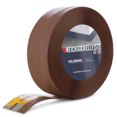 HOLZBRINK Sockelleiste PVC Weichsockelleiste selbstklebend 32x23mm Schokolade, L: 500 cm, 5m Rolle, Knickleiste Abschlussleiste