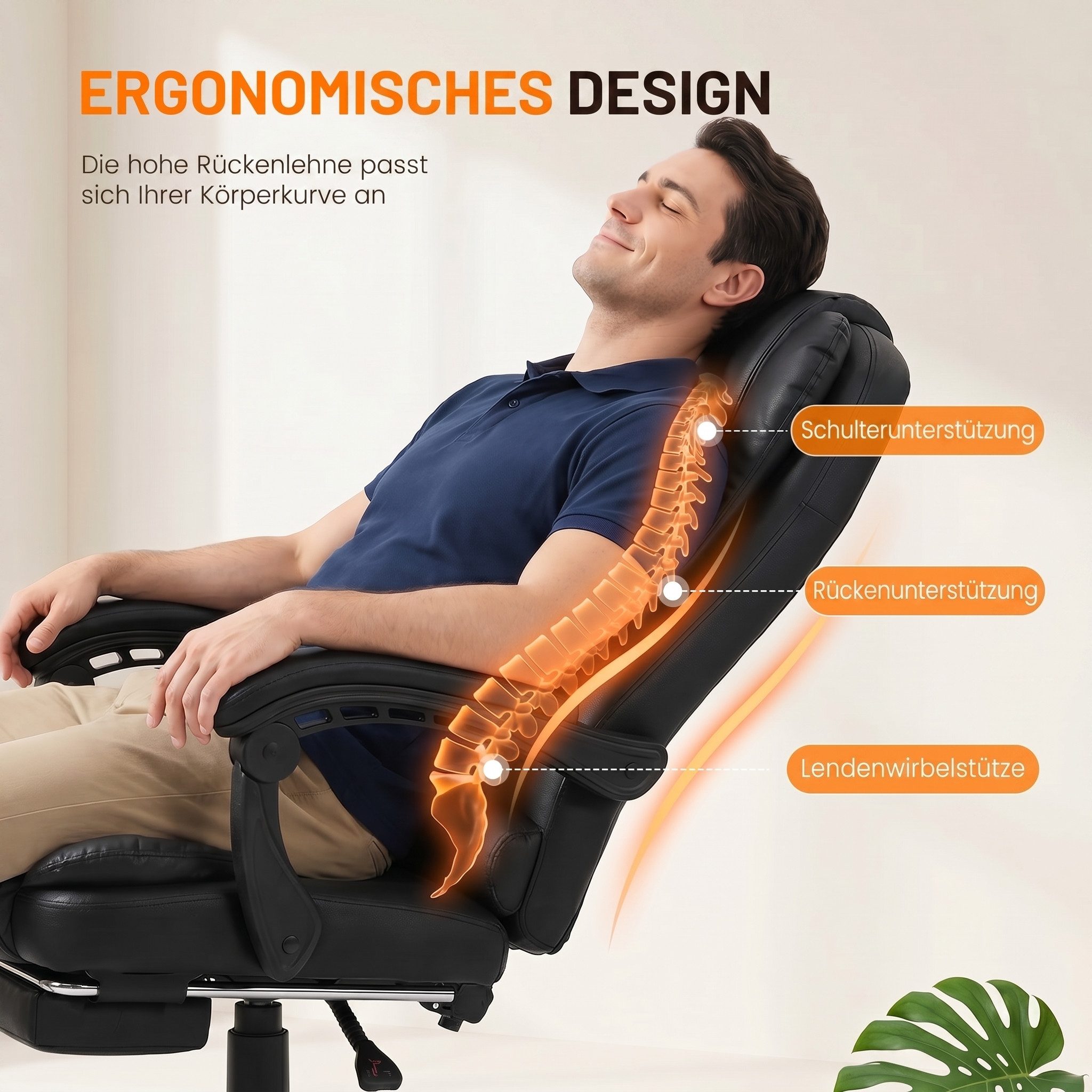 oyajia Bürostuhl Ergonomischer Bürostuhl Massage Chefsessel Drehstuhl Gaming Büro Stuhl (Bürostuhl mit extra Polsterung Home Office Chair im Lederoptik-Design), – Bild 5 von 5