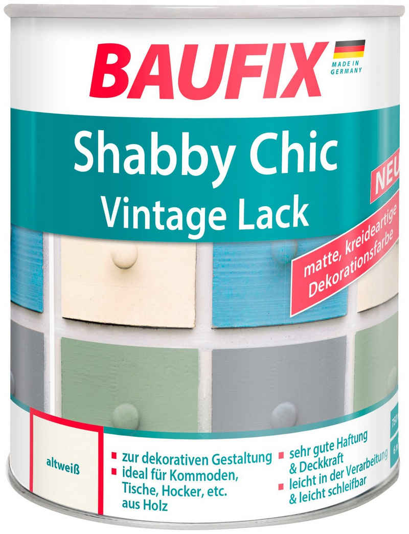 Baufix Acryl-Buntlack Shabby Chc Vintage Lack, 0,75 Liter, weiß