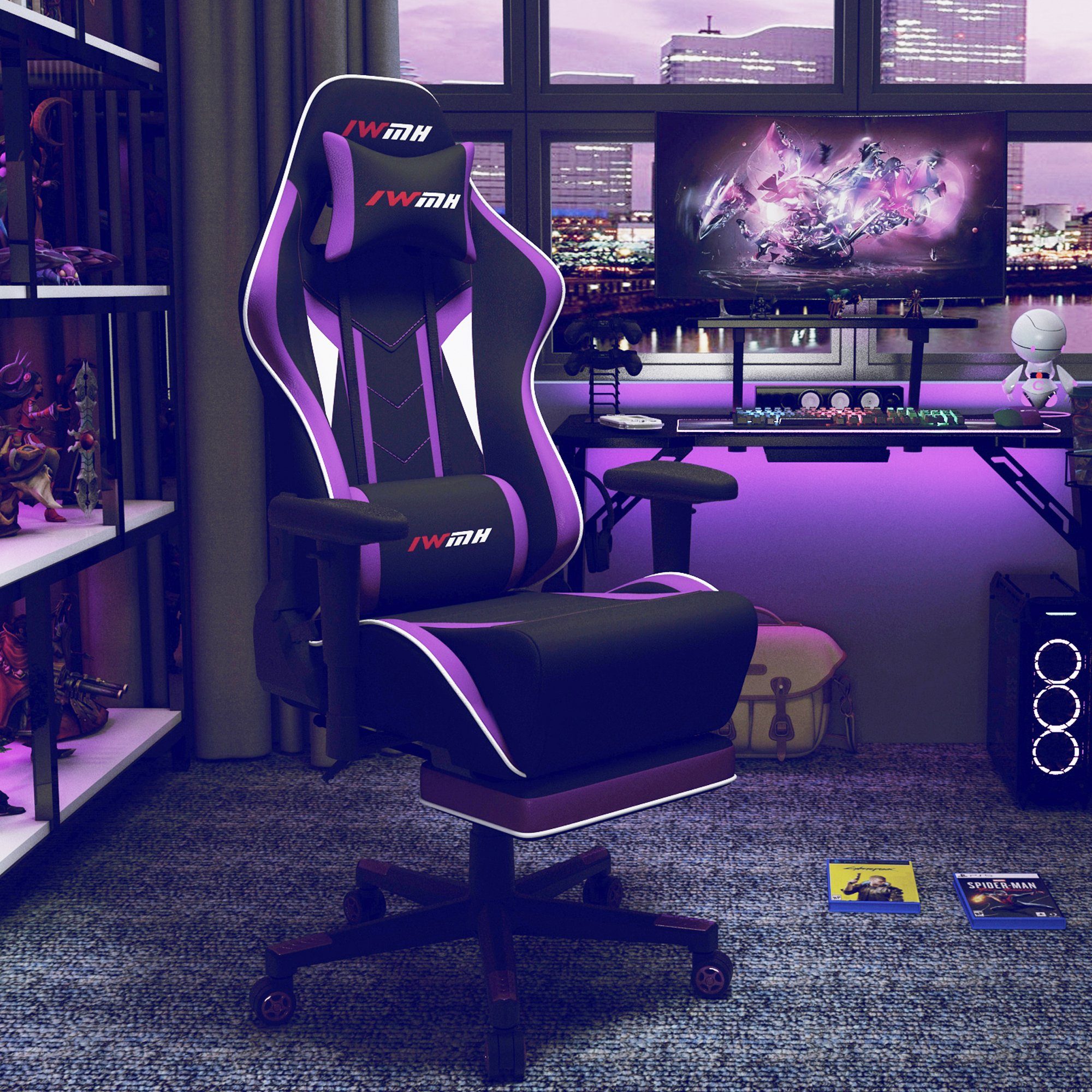 WM Heart Gaming-Stuhl Bürostuhl Intimate Versenkbarer mit Ergonomischer Fußstütze Lila