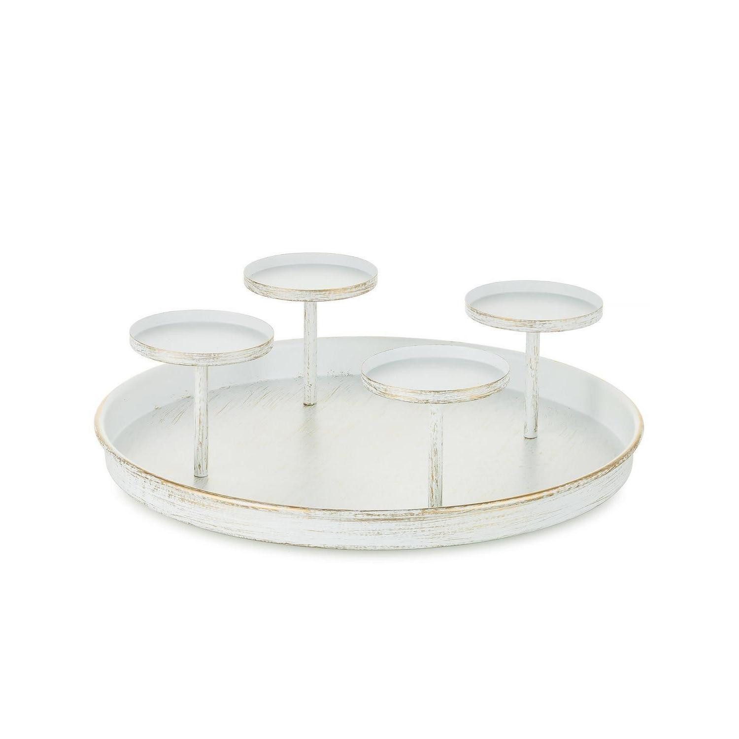 LuxusKollektion Adventskranz Adventskranz 30cm Rund Weiss Vintage