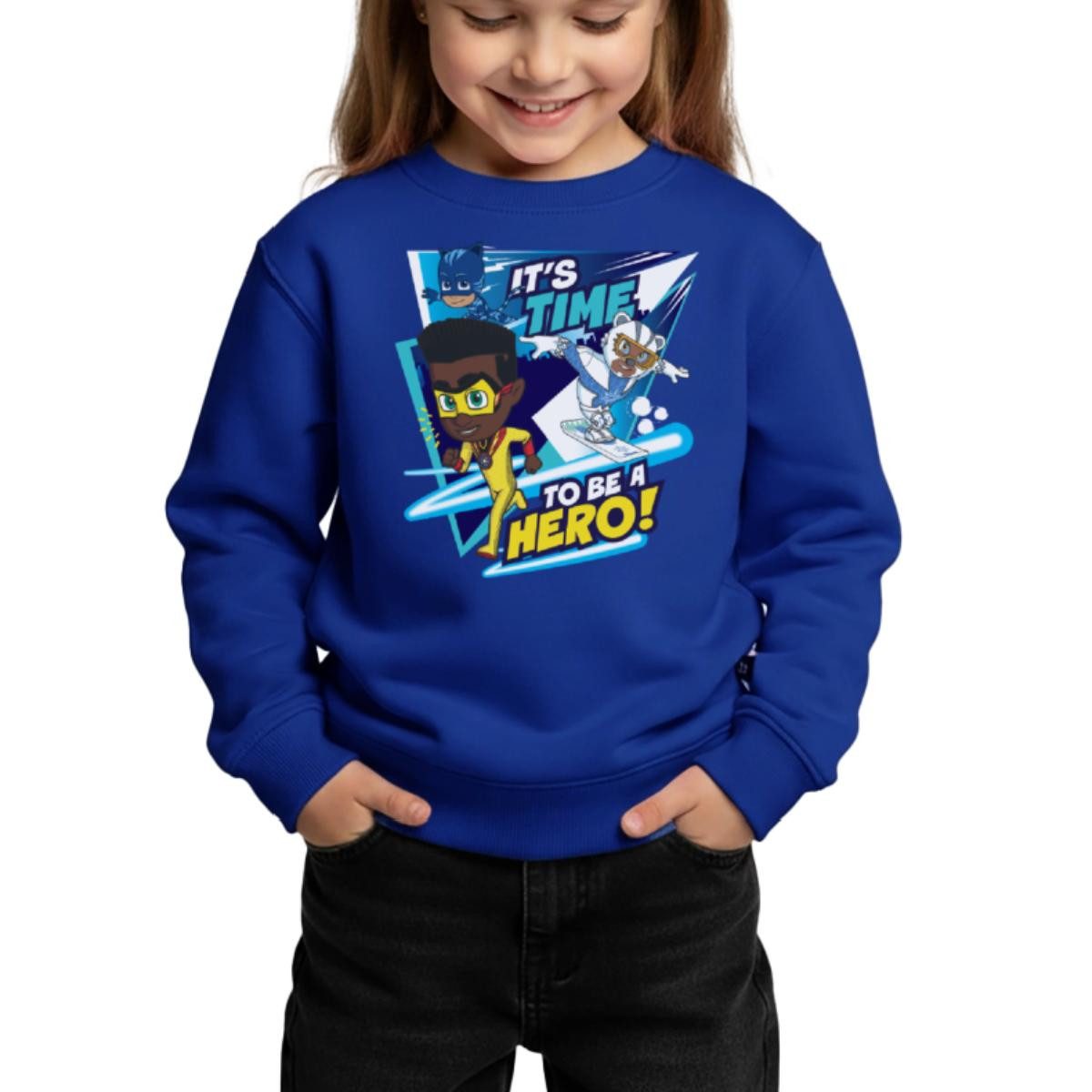 Spreadshirt Sweatshirt PJ Masks It's Time To Be A Hero Mit Newton Star Kinder Premium Pullove (1-tlg)