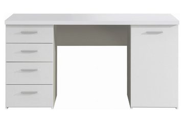 FORTE Schreibtisch NET, B 145 x H 77 x T 60 cm, Weiß matt, 4 Schubladen, 1 Tür