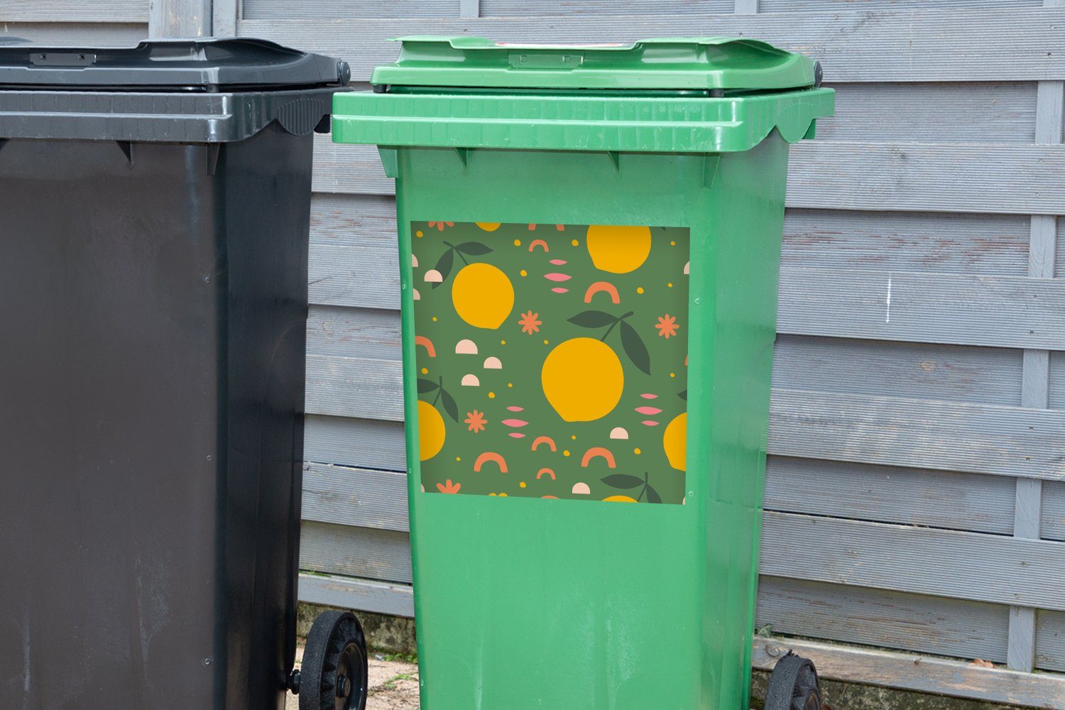 MuchoWow Wandsticker Zitrone - Sticker, Mülltonne, - Rosa St), Frucht (1 Abfalbehälter Mülleimer-aufkleber, Container