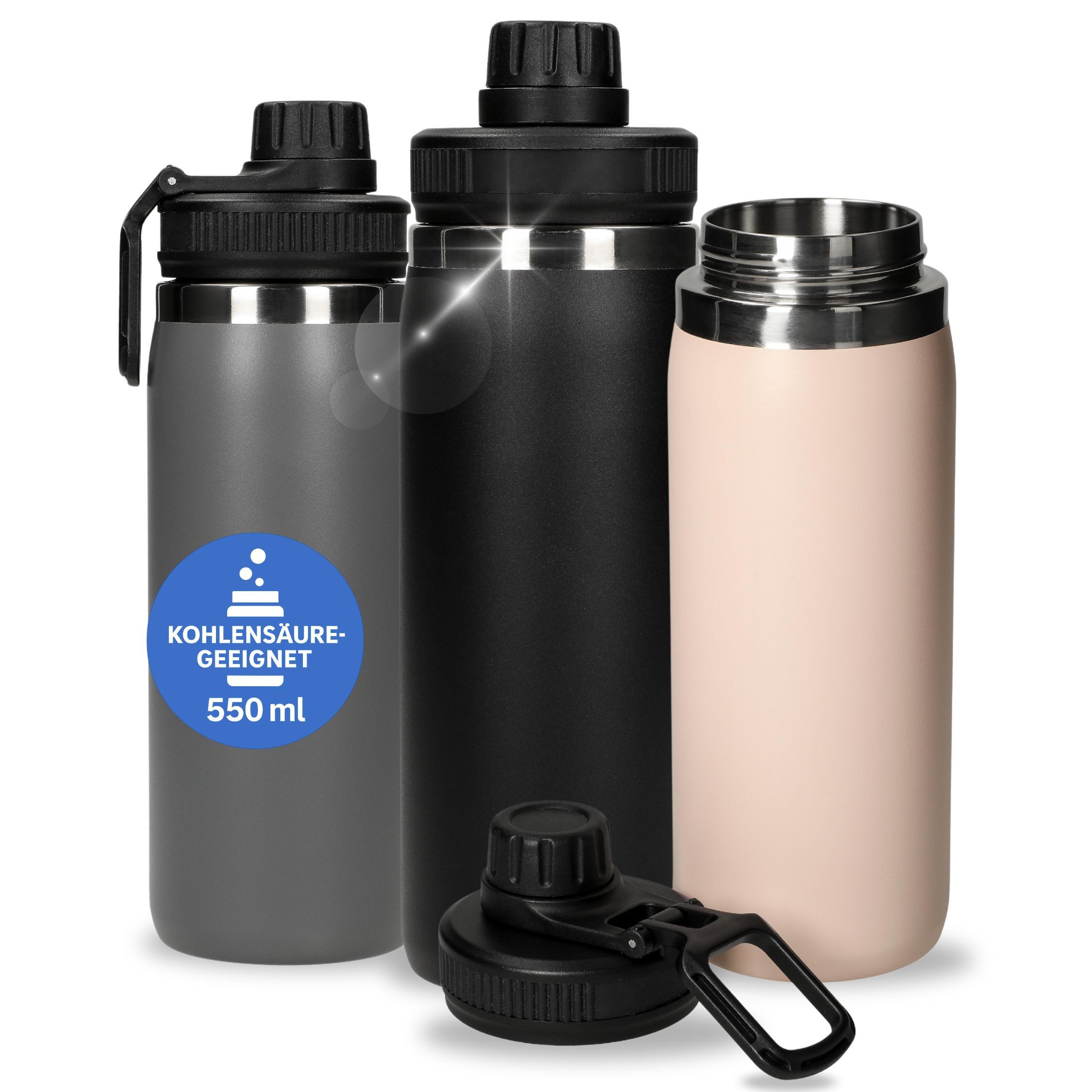 Trinkflasche Edelstahl Thermoflasche für Kinder & Erwachsene mit Henkel